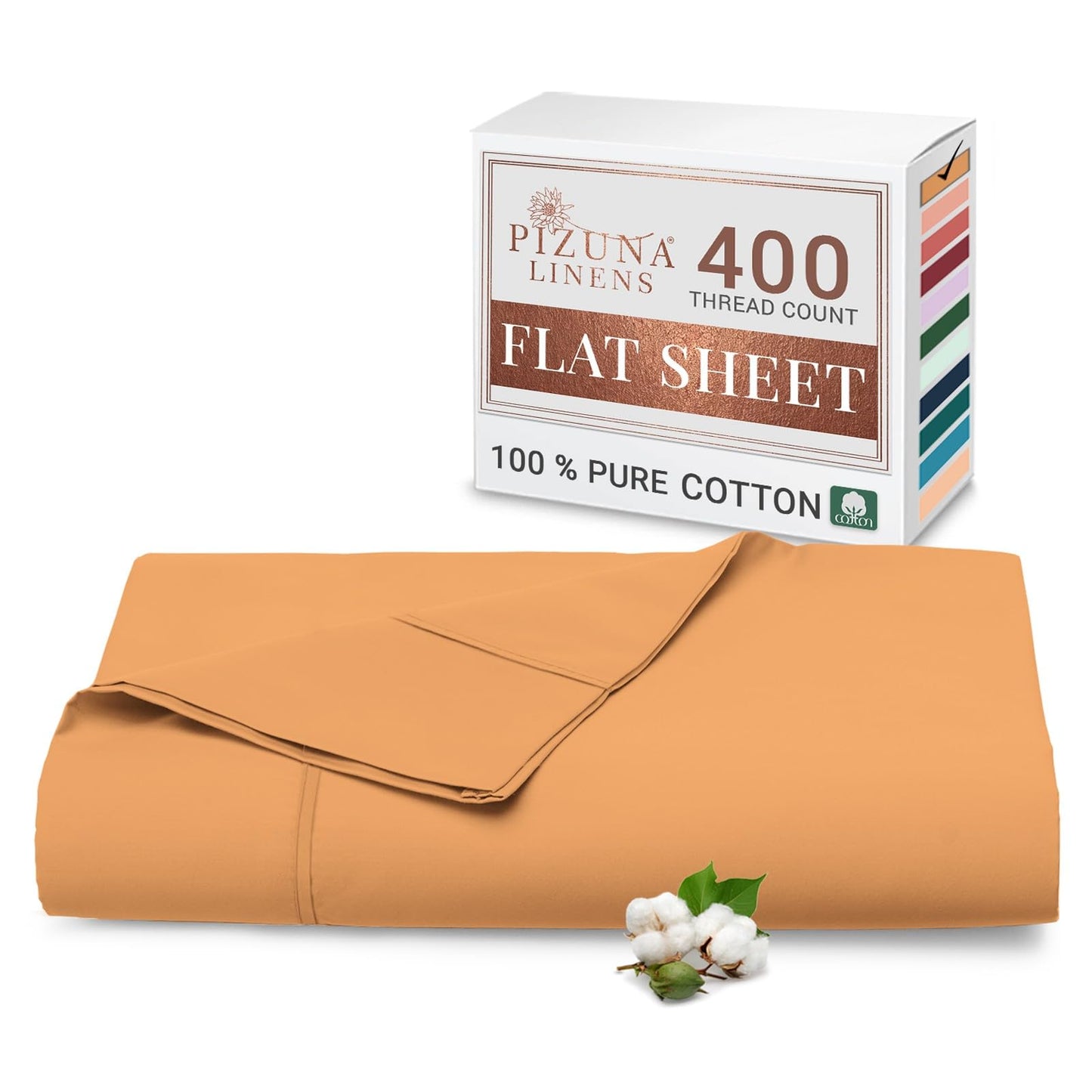 Pizuna Pure 100% Cotton Flat Sheets Only Full Off White (1 PC), Luxurious 400 Thread Count Long Staple Cotton Sateen with 4inch Hem (Combed Full Flat Sheet Only Cotton)