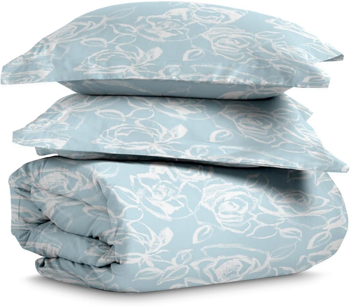 Pizuna Pure 100% Cotton Full Duvet Cover Set, Luxurious 400 Thread Count Long Staple Cotton Sateen Weave with Button Closure (Combed Grey Cascade Stripe Cotton Duvet Cover Full)