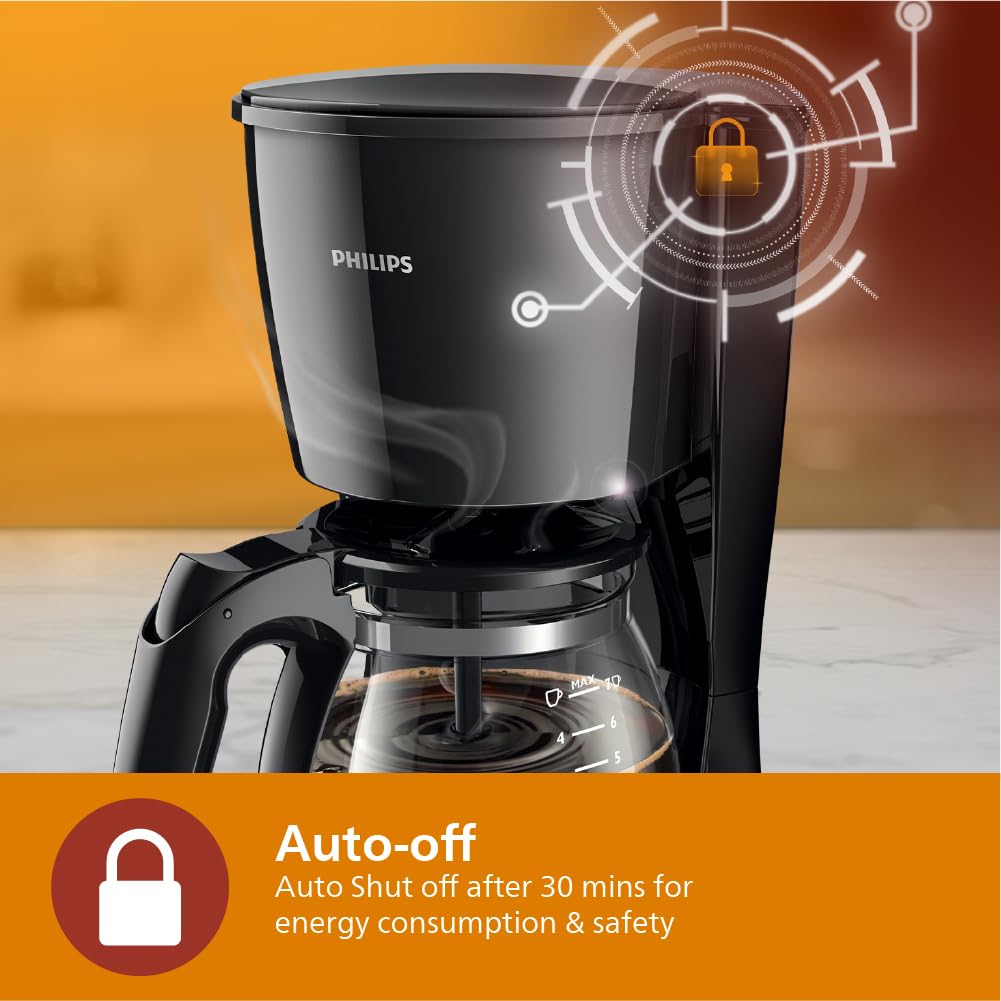 PHILIPS Drip Coffee Maker HD7432/20, 0.6 L, Ideal for 2-7 cups, Black, Medium