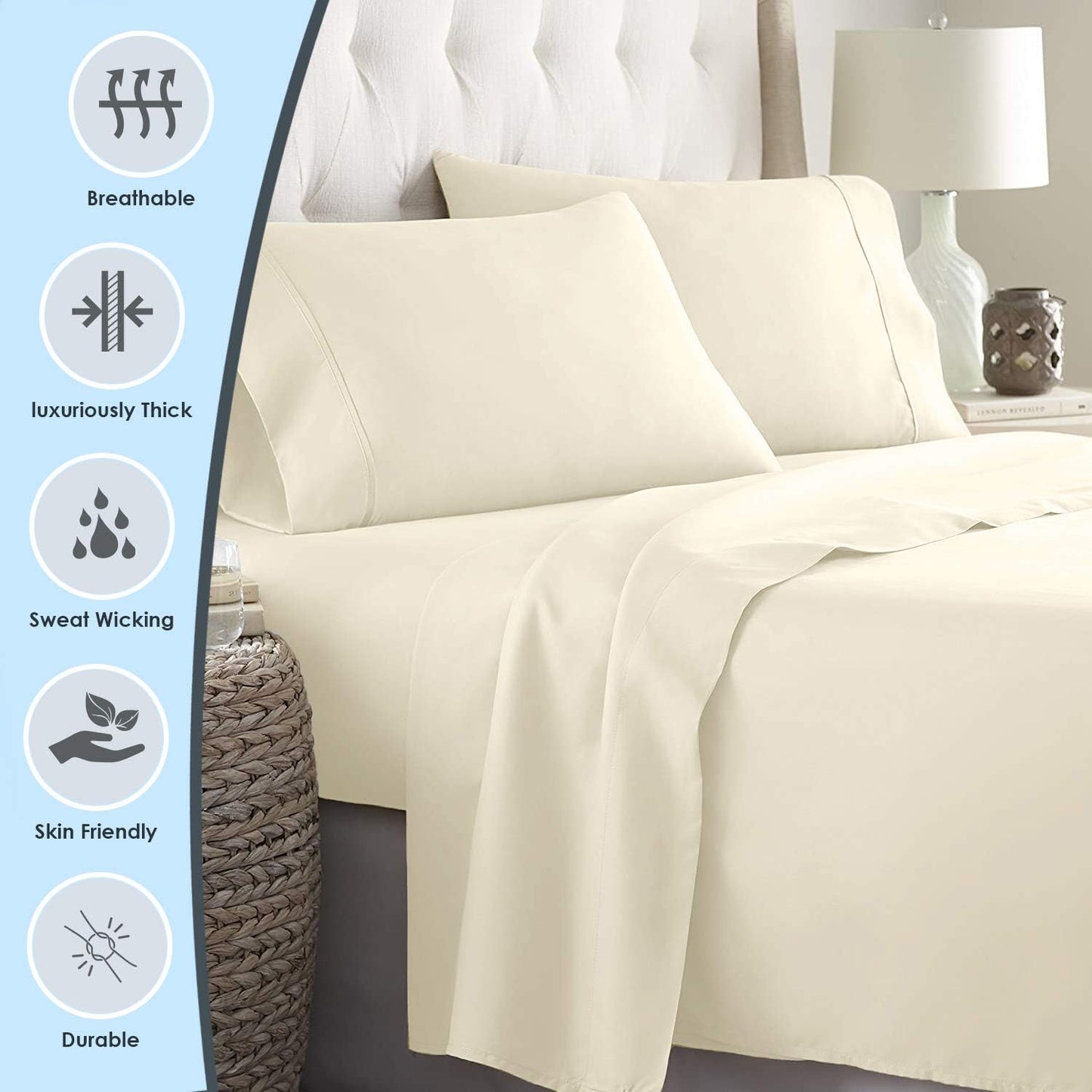 Pizuna Pure 100% Cotton King Duvet Cover Set, 1000 Thread Count Long Staple Cotton Thick Sateen Weave with Button Closure (Combed Baby Blue Cotton Duvet Cover King)