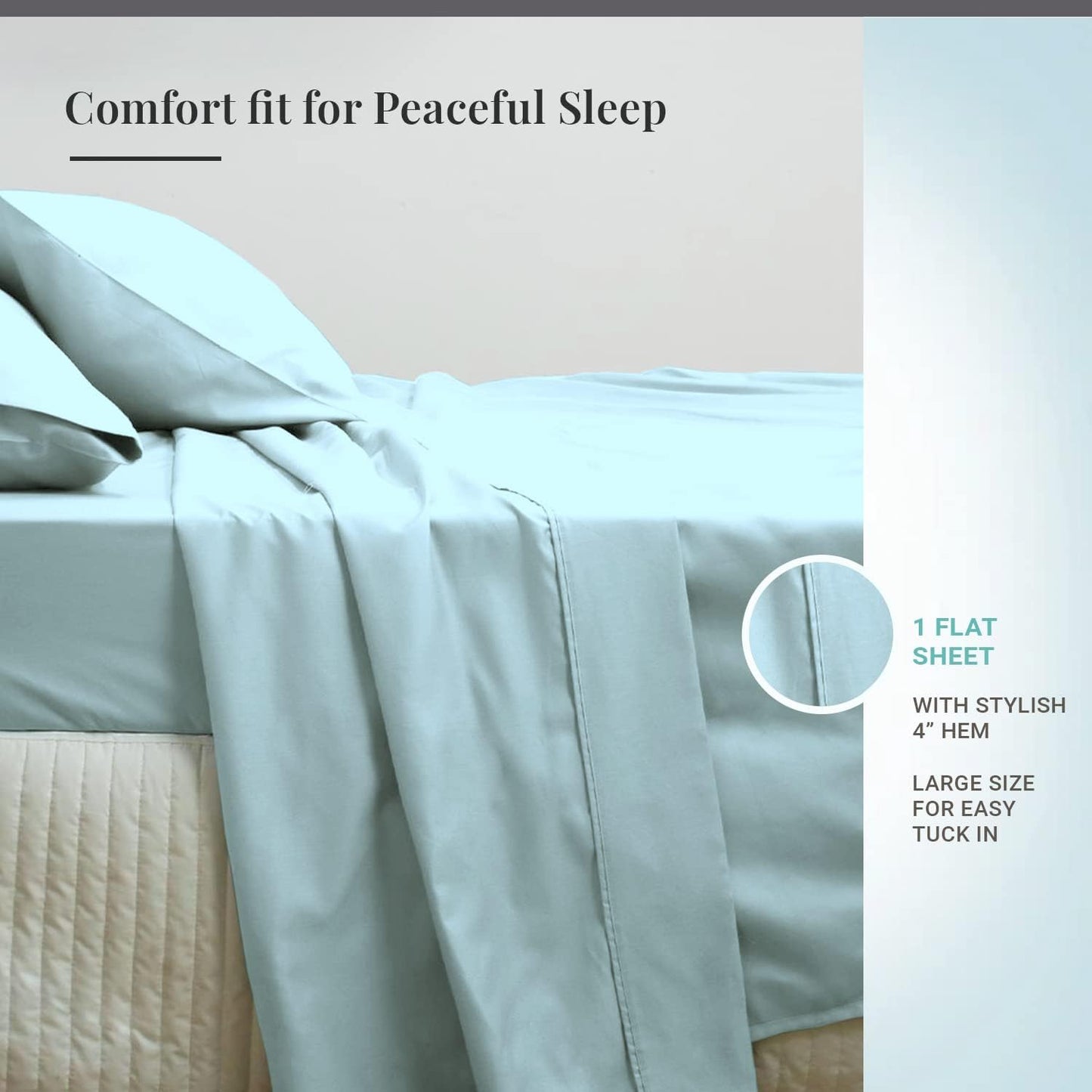Pizuna Pure 100% Cotton Flat Sheets Only Full Silver (1 PC), 600 Thread Count Long Staple Cotton Crisp Sateen Weave with 4" Hem (Combed Full Flat Sheet Only Cotton)