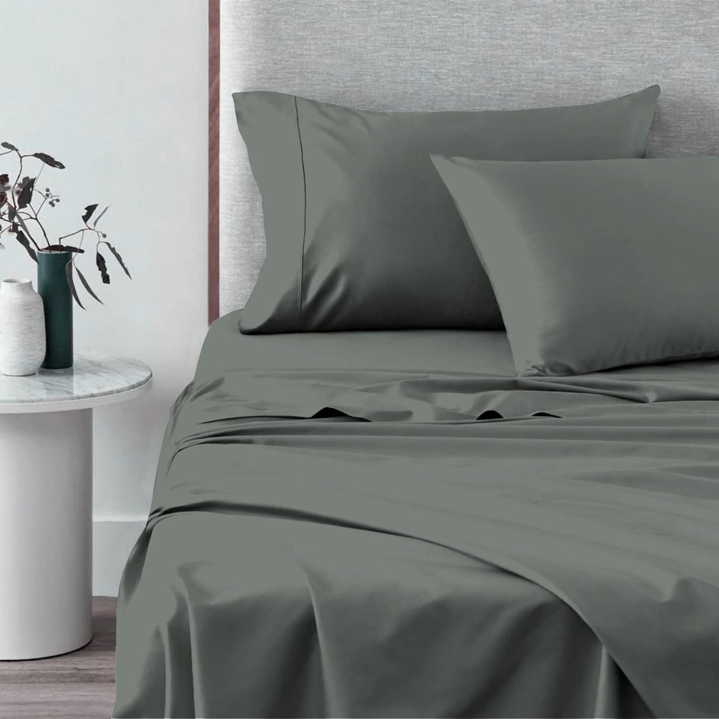 Pizuna 100% Cotton Sheet Set Twin Size Baby Blue, 600 Thread Count Long Staple Cotton Sateen Weave Crisp Sheet & Pillowcase Set, Deep Pocket Sheets Fits 15" (Combed Cotton Bed Sheet Set -3PC)