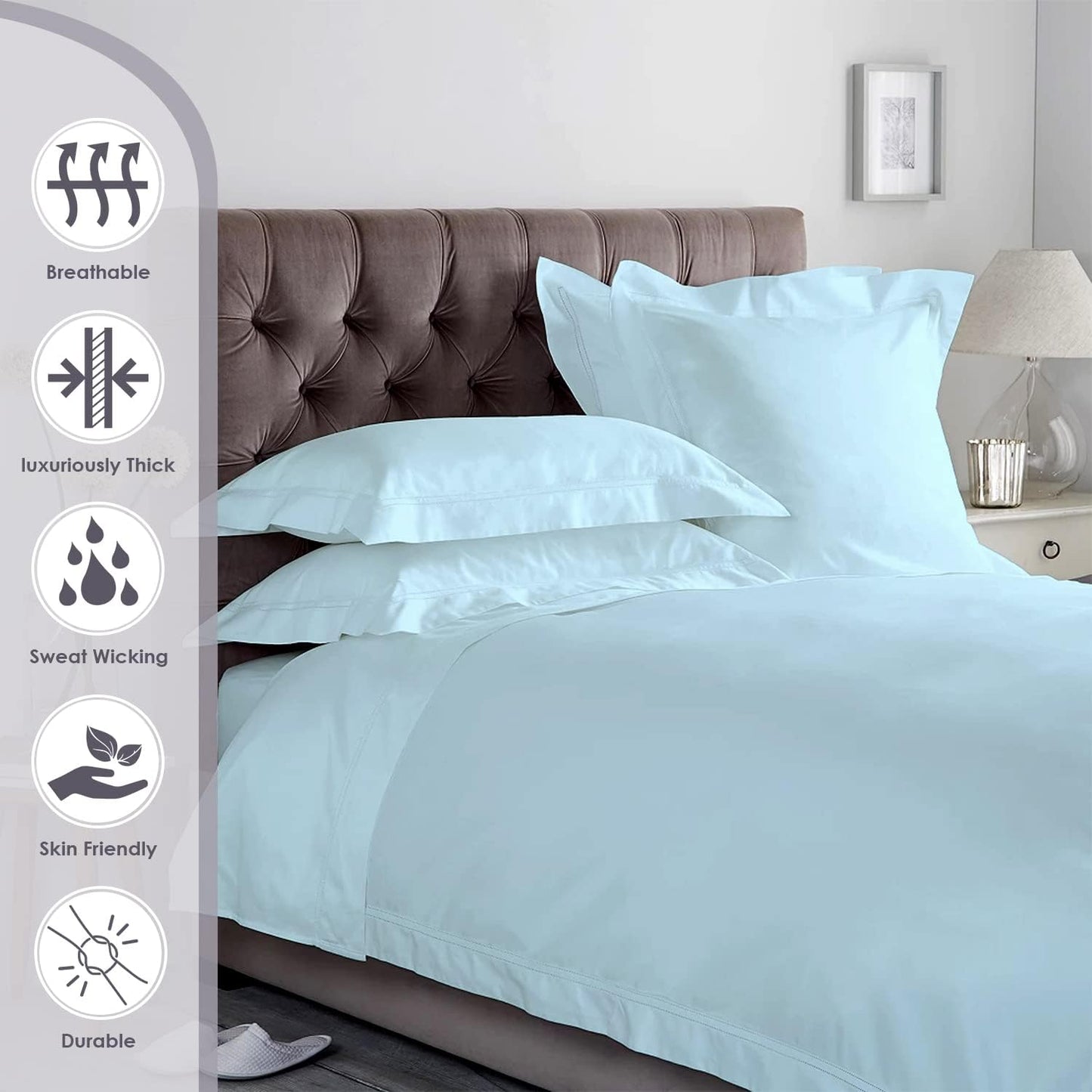 Pizuna 800 Thread Count Queen-Duvet-Cover-Set Baby Blue, 100% Long Staple Cotton Duvet Set Smooth Sateen Queen Size Bedding-Sets with Botton Closure (100% Cotton Birch Ivory Duvet Cover Queen)