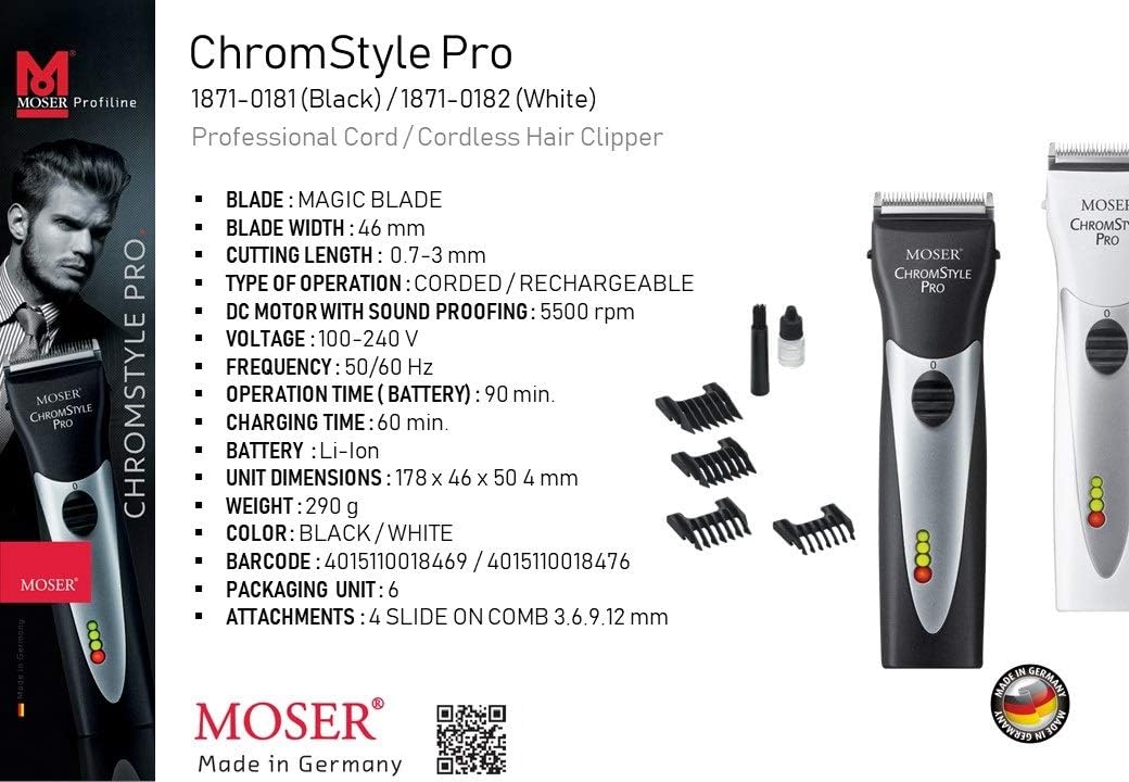 Moser 1871-0181, Chromstyle Professional Cordcordless Hair Clipper, Black (Pack Of 1)