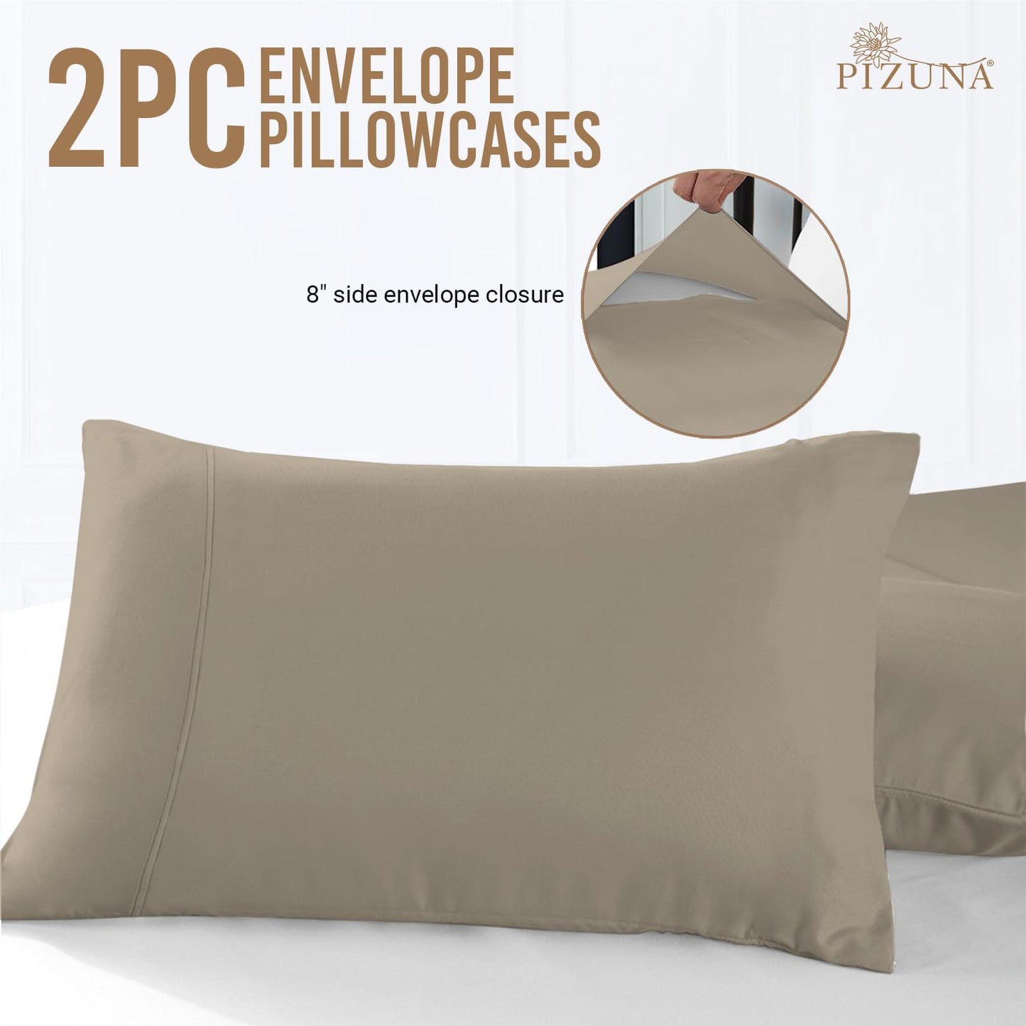 Pizuna Pure 100% Cotton Pillow Cases King Size Set of 2 Baby Blue, 800 Thread Count Long Staple Cotton Thick Sateen with Stylish 4inch Hem (Combed Baby Blue Cotton Pillow Cases King)