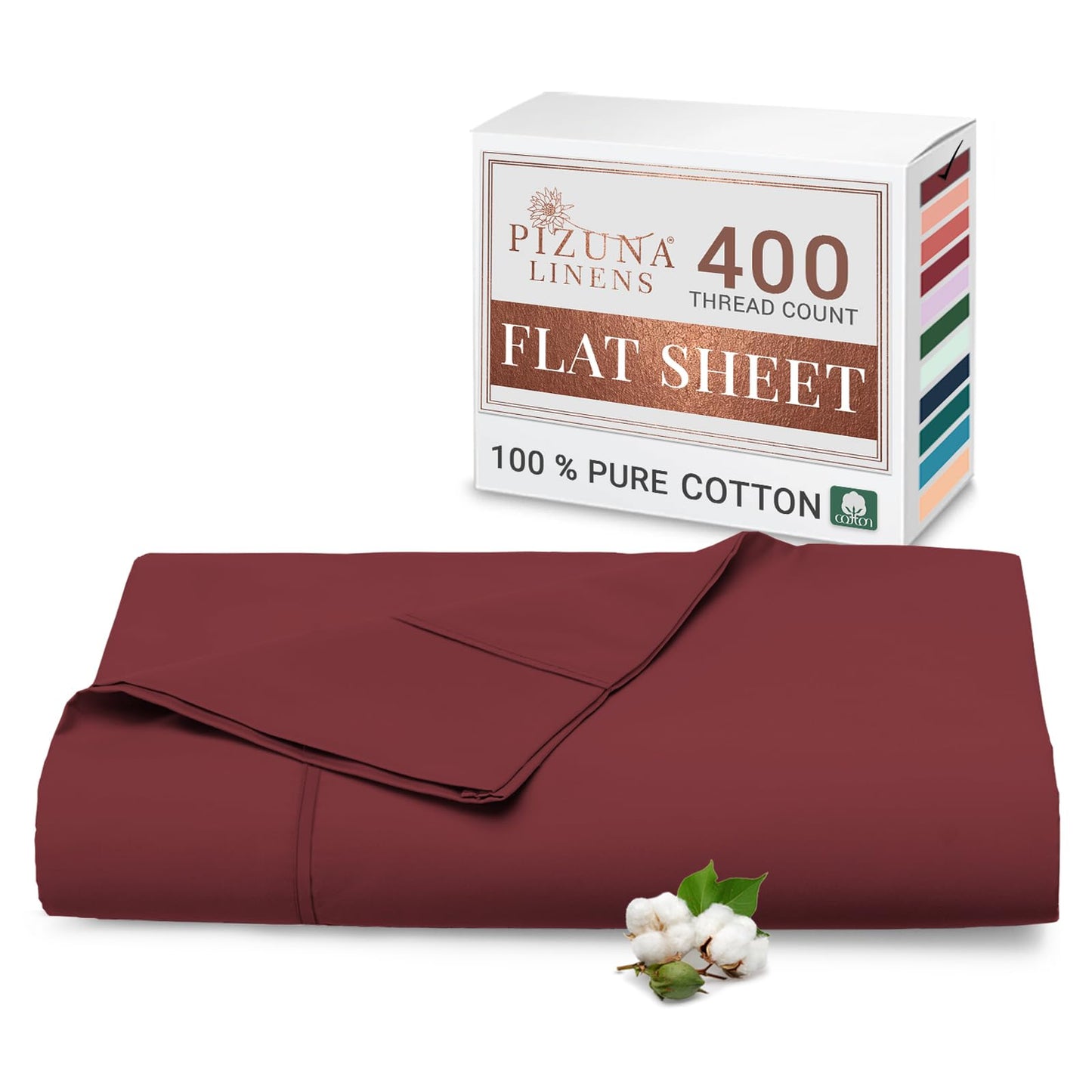 Pizuna Pure 100% Cotton Flat Sheets Only Full Off White (1 PC), Luxurious 400 Thread Count Long Staple Cotton Sateen with 4inch Hem (Combed Full Flat Sheet Only Cotton)