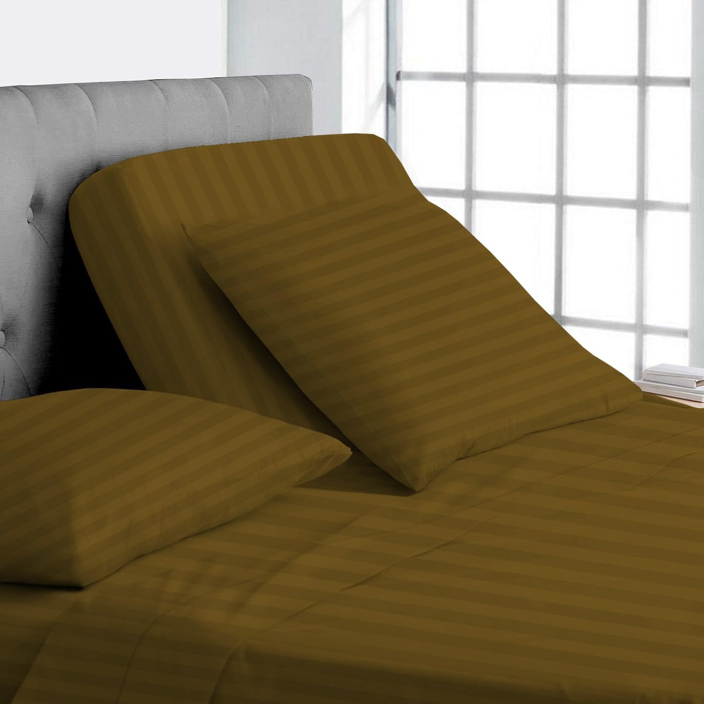 Split Head Flex King Sheets Sets for Adjustable Beds, Top Split King Sheet Set 4 Pcs, 800TC 100% Egyptian Cotton 18" Inch Deep Pocket - Split Down 34 inches from The Top, Navy Blue Stripe