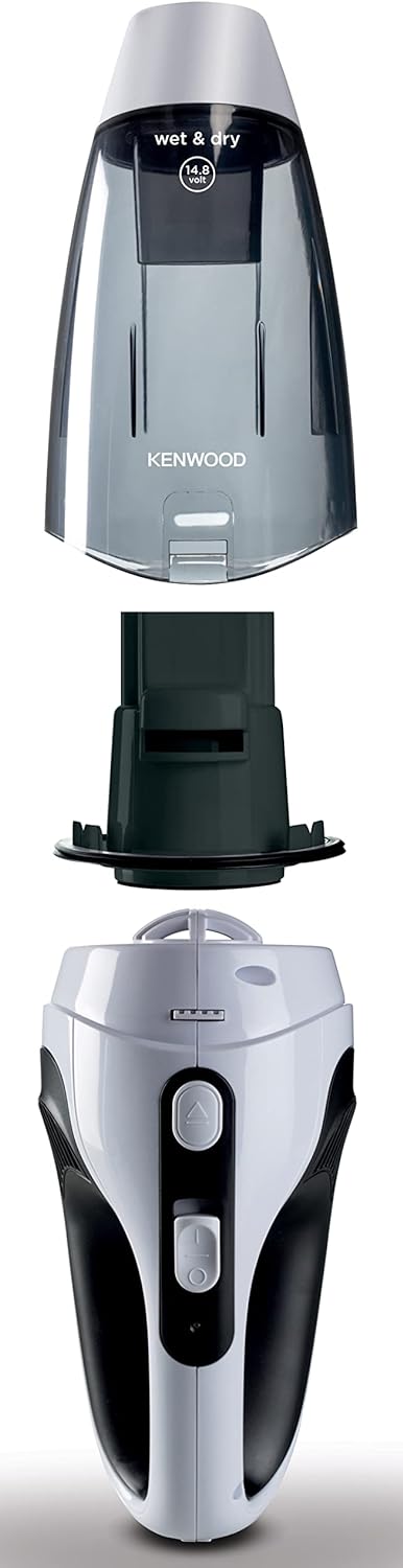 Kenwood Wet & Dry Cordless Handheld Vacuum Cleaner With 14.8V Lithium-Ion Battery, 500ml Dust Capacity, 120ml Liquid Capacity For Home, Office And Car Hvp19.000Si Black/Silver