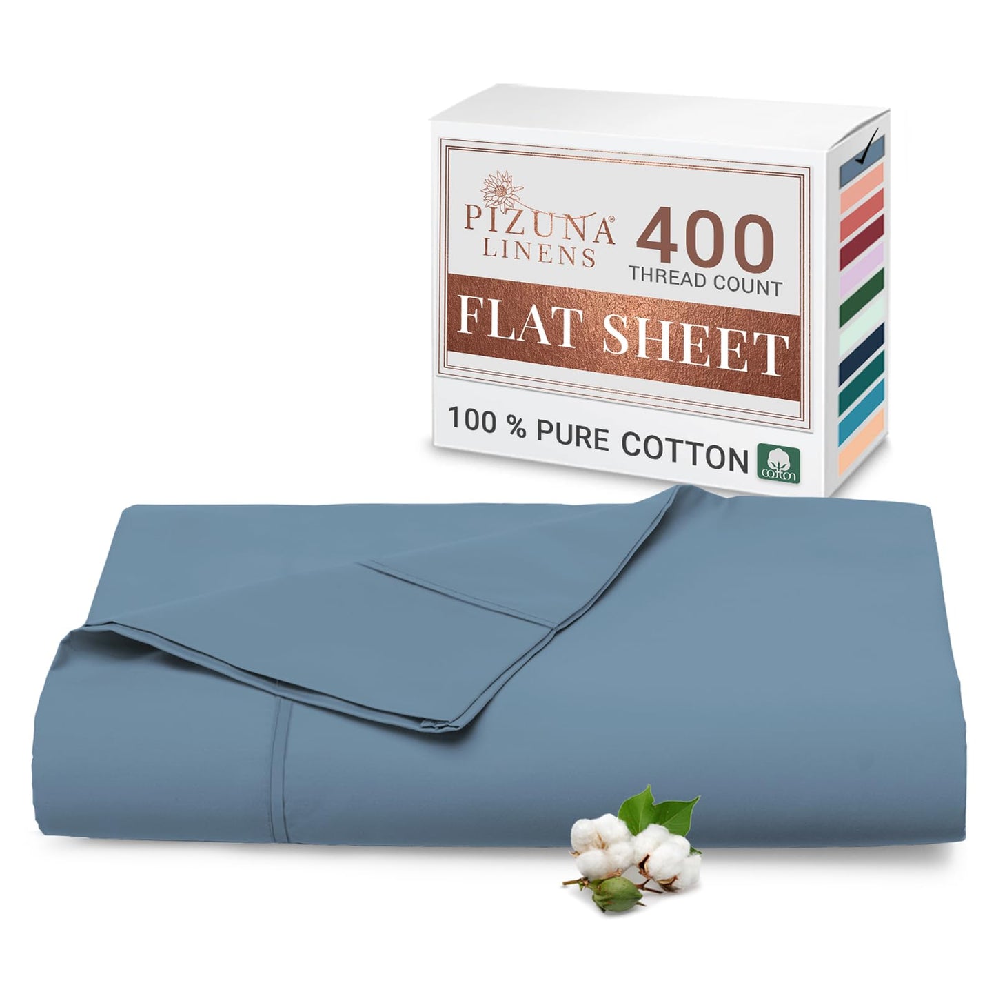Pizuna Pure 100% Cotton Flat Sheets Only Full Off White (1 PC), Luxurious 400 Thread Count Long Staple Cotton Sateen with 4inch Hem (Combed Full Flat Sheet Only Cotton)