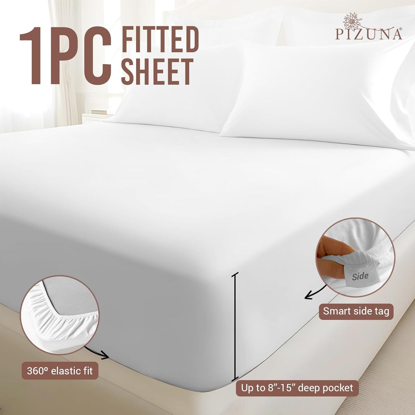Pizuna Twin Size Long Staple Cotton Sateen Weave Pillowcase, White