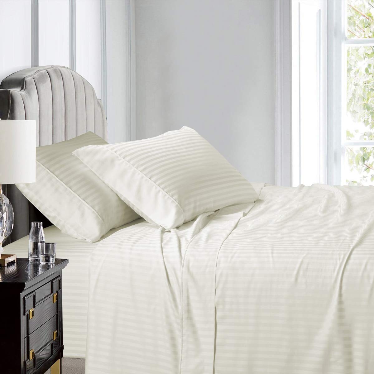 Queen Size Pure Egyptian Cotton Bed Sheets Set, 800 Thread Count Silver Solid (6 PC) Bedding and PillowCases – Egyptian Cotton Sheets Queen Size Bed - Sateen Sheets - 18” Deep Pocket Sheets