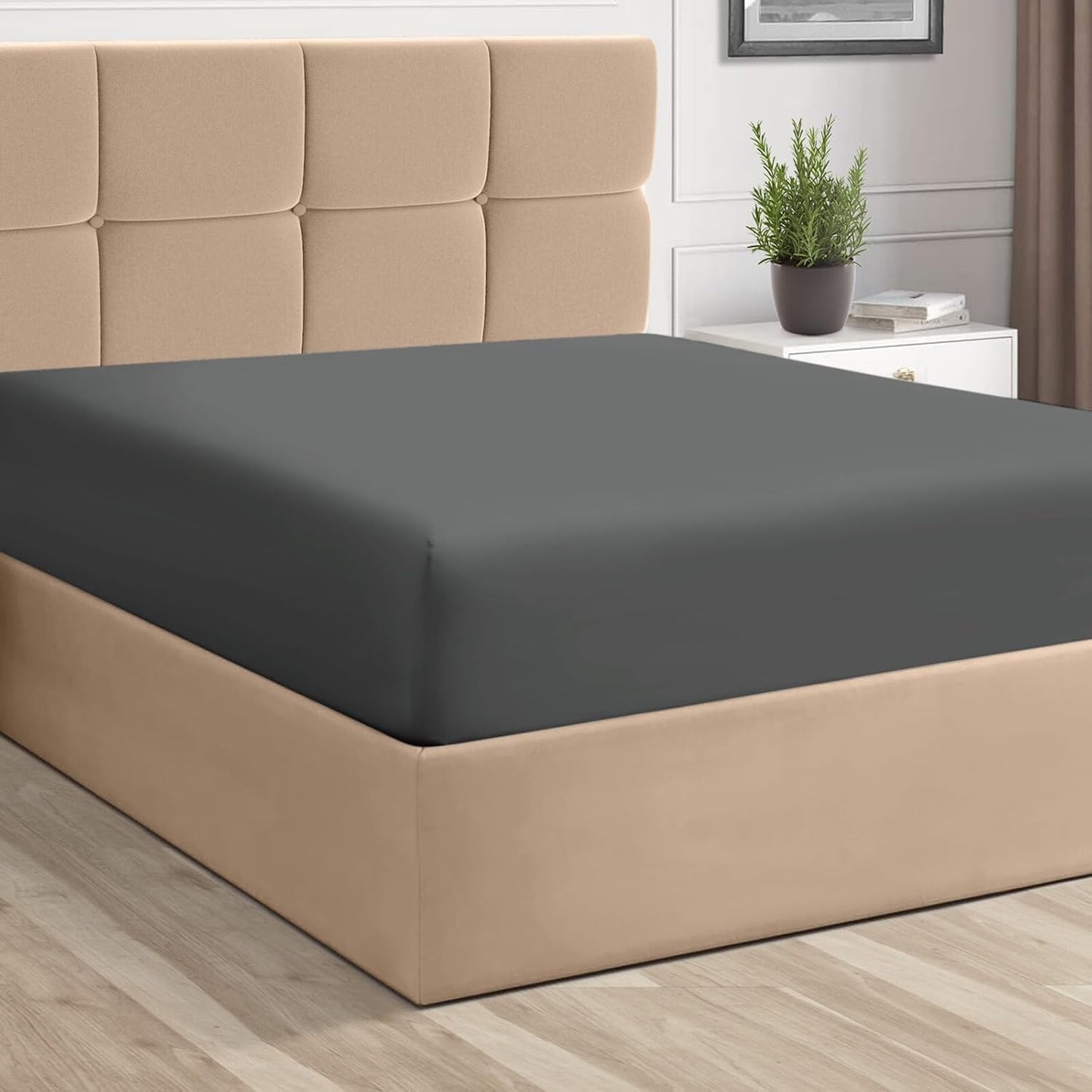 Pizuna Pure 100% Cotton Twin Fitted Sheet Silver, Luxurious 400 Thread Count Long Staple Cotton Sateen 15" Deep Pocket Twin Sheets (Combed Cotton Fitted Sheet)