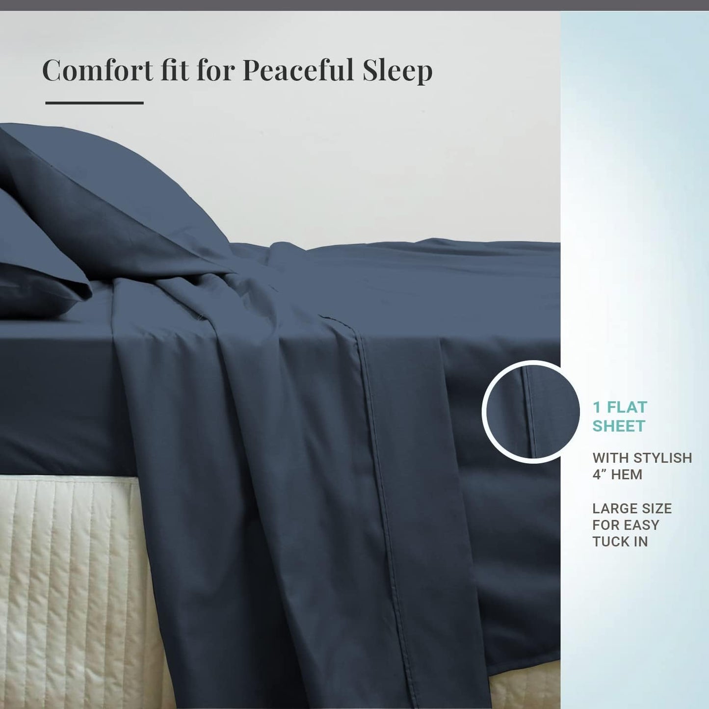 Pizuna Pure 100% Cotton Flat Sheets Only Full Silver (1 PC), 600 Thread Count Long Staple Cotton Crisp Sateen Weave with 4" Hem (Combed Full Flat Sheet Only Cotton)
