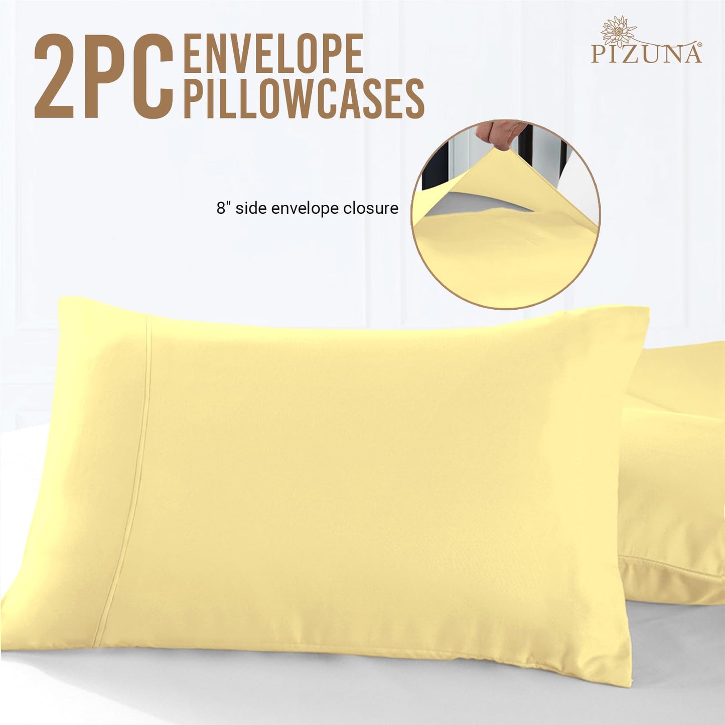 Pizuna Pure 100% Cotton Pillow Cases King Size Set of 2 Baby Blue, 800 Thread Count Long Staple Cotton Thick Sateen with Stylish 4inch Hem (Combed Baby Blue Cotton Pillow Cases King)