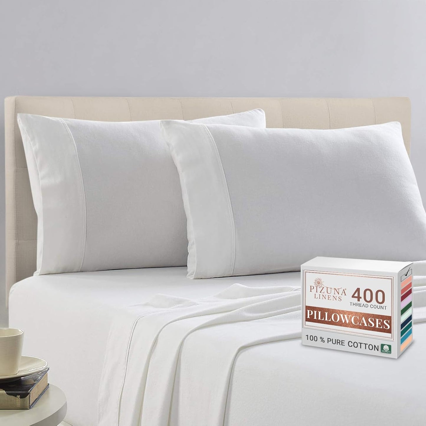Pizuna Pure 100% Cotton Pillow Cases Queen Size Set of 2 Rio Red, Luxurious 400 Thread Count Long Staple Cotton Sateen with Envelope Closure (Combed Rio Red Cotton Pillow Cases Queen)