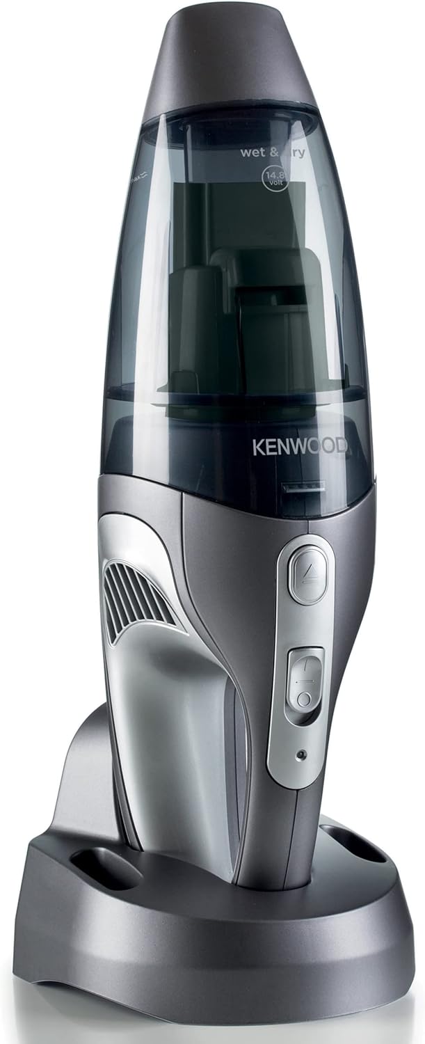 Kenwood Wet & Dry Cordless Handheld Vacuum Cleaner With 14.8V Lithium-Ion Battery, 500ml Dust Capacity, 120ml Liquid Capacity For Home, Office And Car Hvp19.000Si Black/Silver