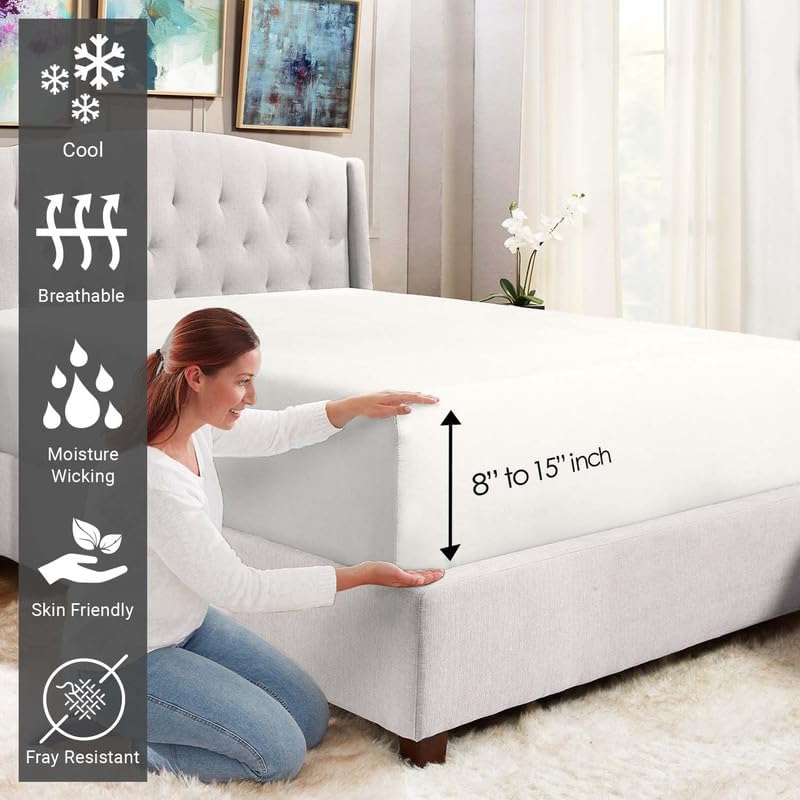 Pizuna Cotton California King Fitted Sheet Off White, 400 Thread Count 100% Long Staple Combed Cotton Sateen Fitted Bed Sheet California King (Off White Cali King Fitted Sheet Only - 1PC)