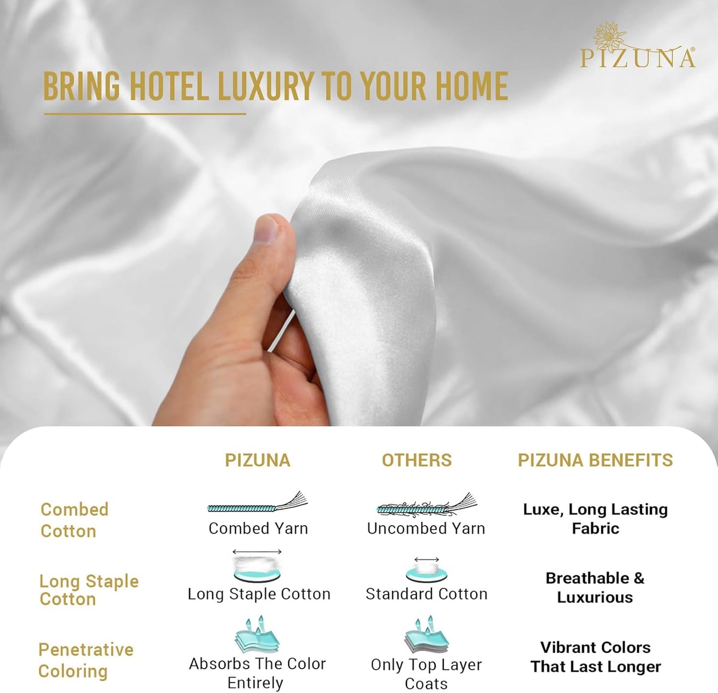 Pizuna Pure 100% Cotton Sheets Full Size, 800 Thread Count Long Staple Cotton Crisp Sateen Sheets Full with 15in Deep Pocket (Combed Simply Taupe)