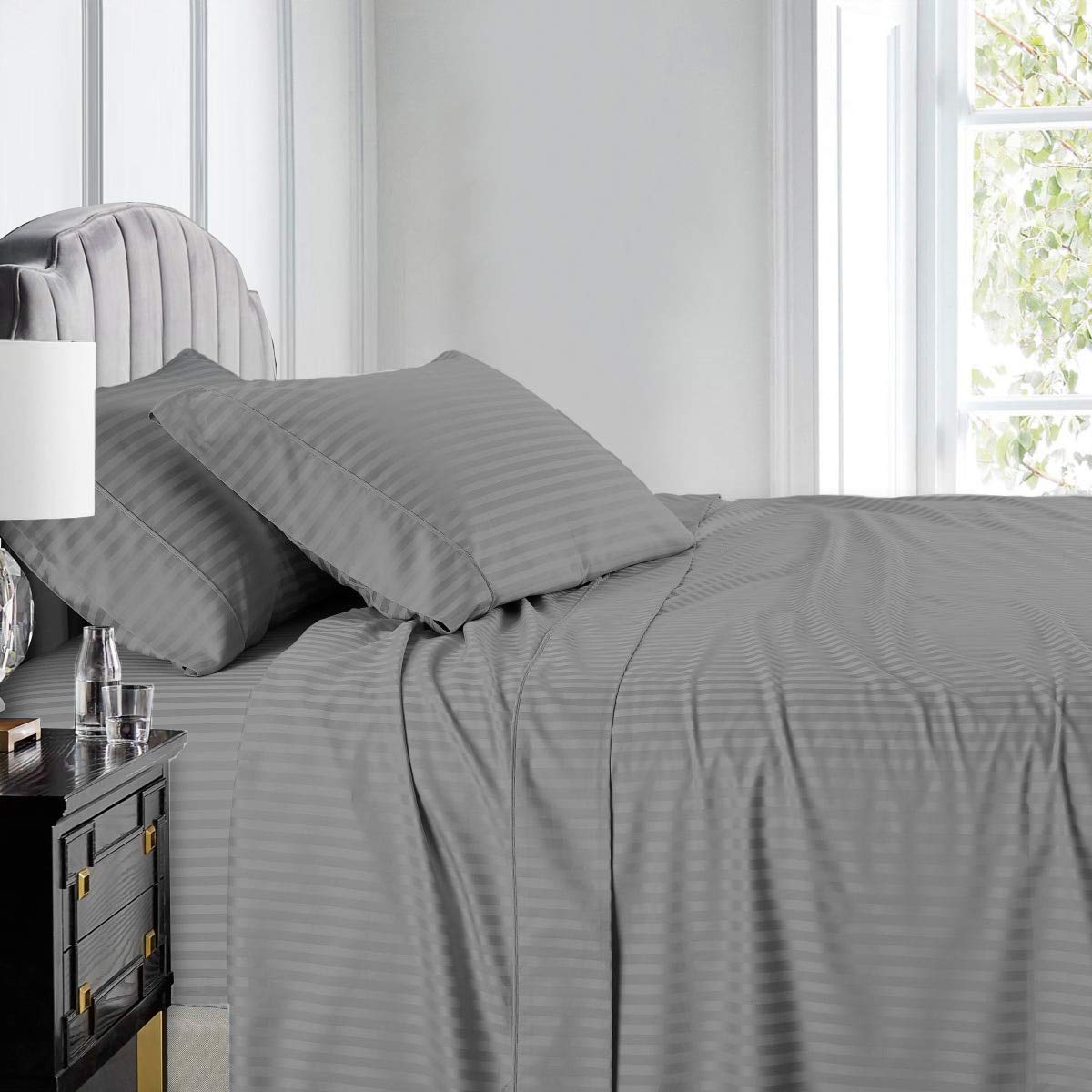 Queen Size Pure Egyptian Cotton Bed Sheets Set, 800 Thread Count Silver Solid (6 PC) Bedding and PillowCases – Egyptian Cotton Sheets Queen Size Bed - Sateen Sheets - 18” Deep Pocket Sheets