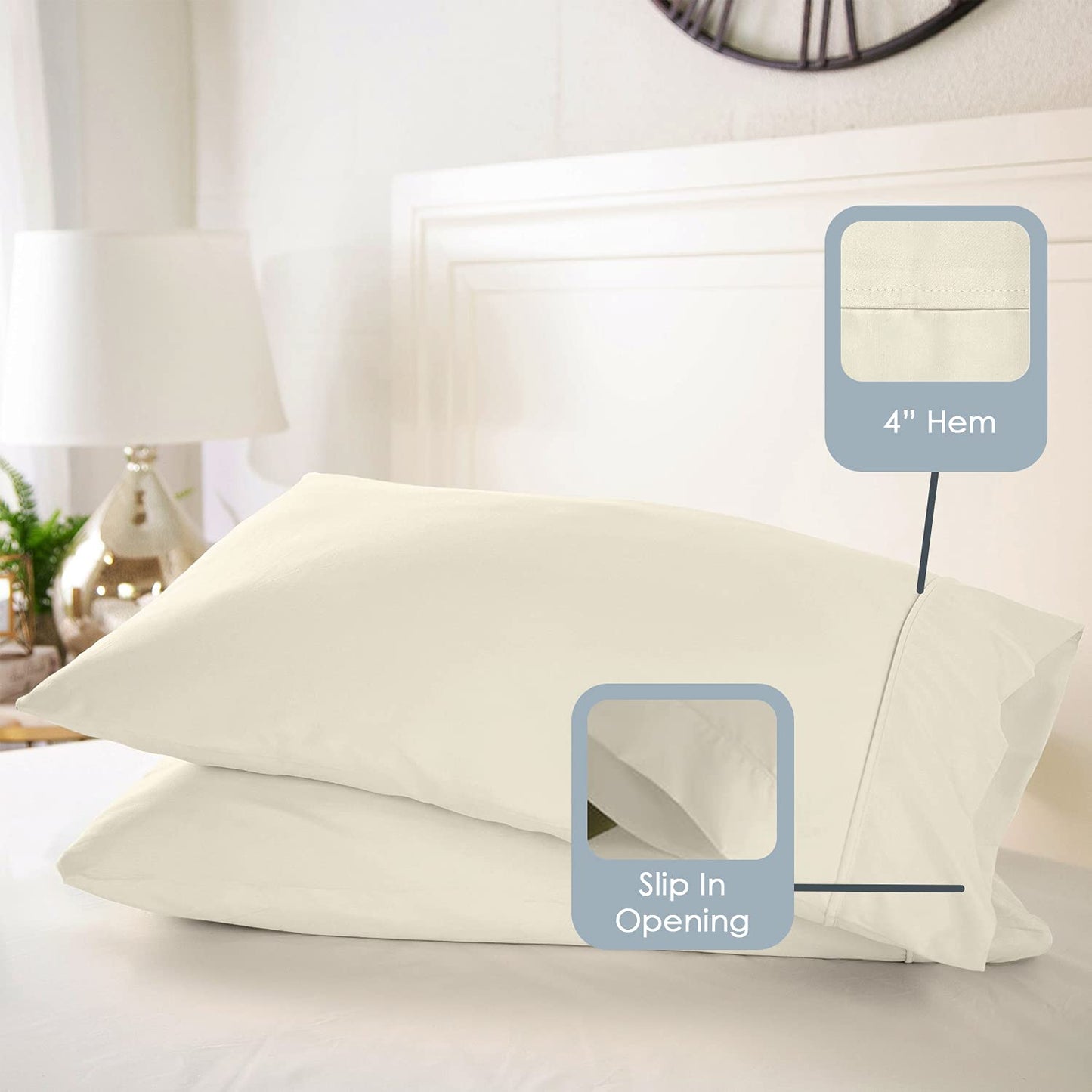Pizuna Pure 100% Cotton Pillow Cases King Size Set of 2 Baby Blue, 800 Thread Count Long Staple Cotton Thick Sateen with Stylish 4inch Hem (Combed Baby Blue Cotton Pillow Cases King)