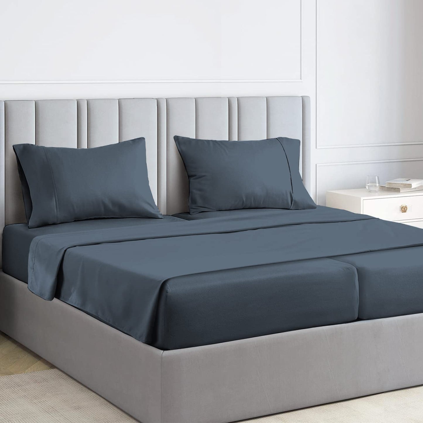 Pizuna Pure 100% Luxury Cotton Full Size Bed Sheets Set Dark Grey, 1000 Thread Count Long Staple Cotton Sateen Thick Sheet & Pillowcase Set, Deep Sheets fits 15" (Combed Cotton Bed Sheets Set)