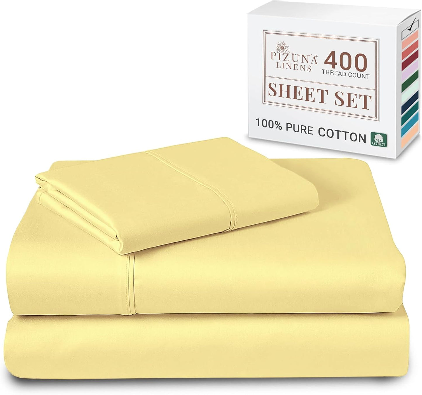 Pizuna Pure Combed Cotton California King Bed Sheet SetLight Pink, 400 Thread Count Cozy Luxury 100% Long Staple Cotton Sateen Weave Bedsheet Set (1 Flat Sheet, 1 Fitted Sheet, 2 Pillowcases)