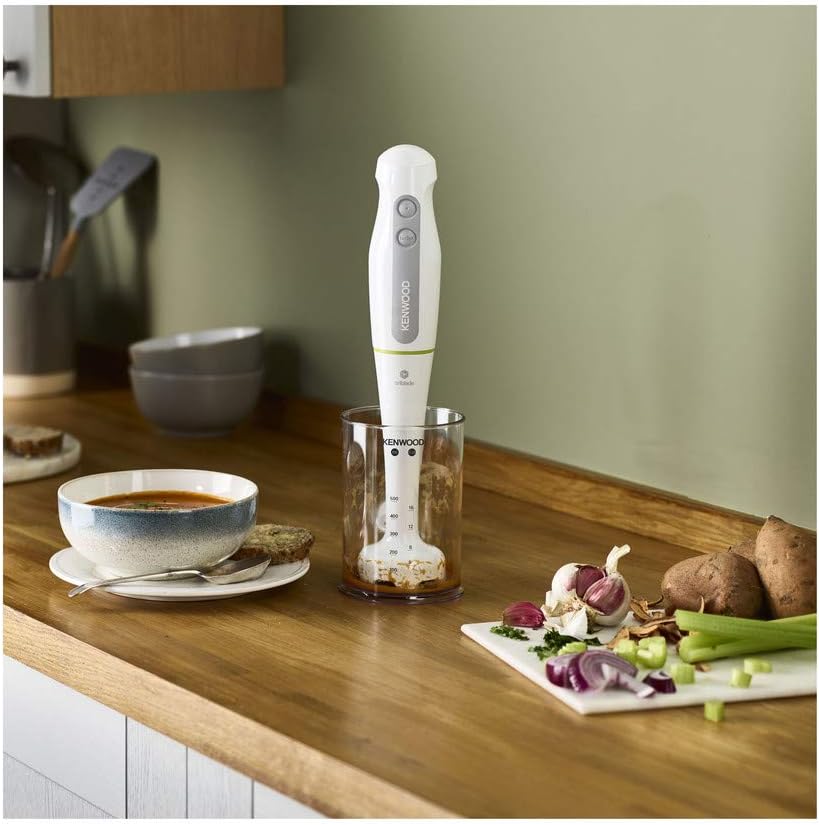 KENWOOD Hand Blender Metal Wand 600W Stick with Graduated Beaker, Turbo Function, Removable for Easy Cleaning HBM02.001WH White/Silver