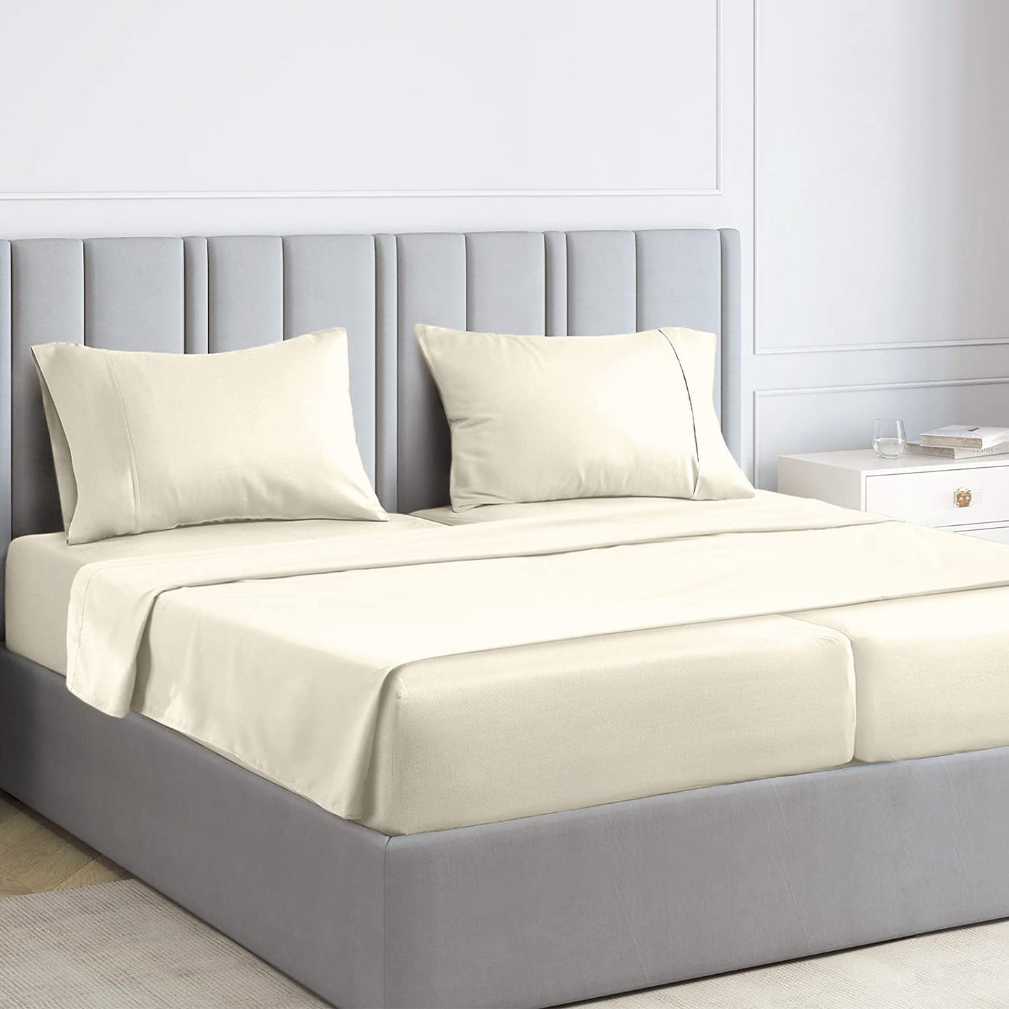 Pizuna Pure 100% Luxury Cotton Full Size Bed Sheets Set Dark Grey, 1000 Thread Count Long Staple Cotton Sateen Thick Sheet & Pillowcase Set, Deep Sheets fits 15" (Combed Cotton Bed Sheets Set)