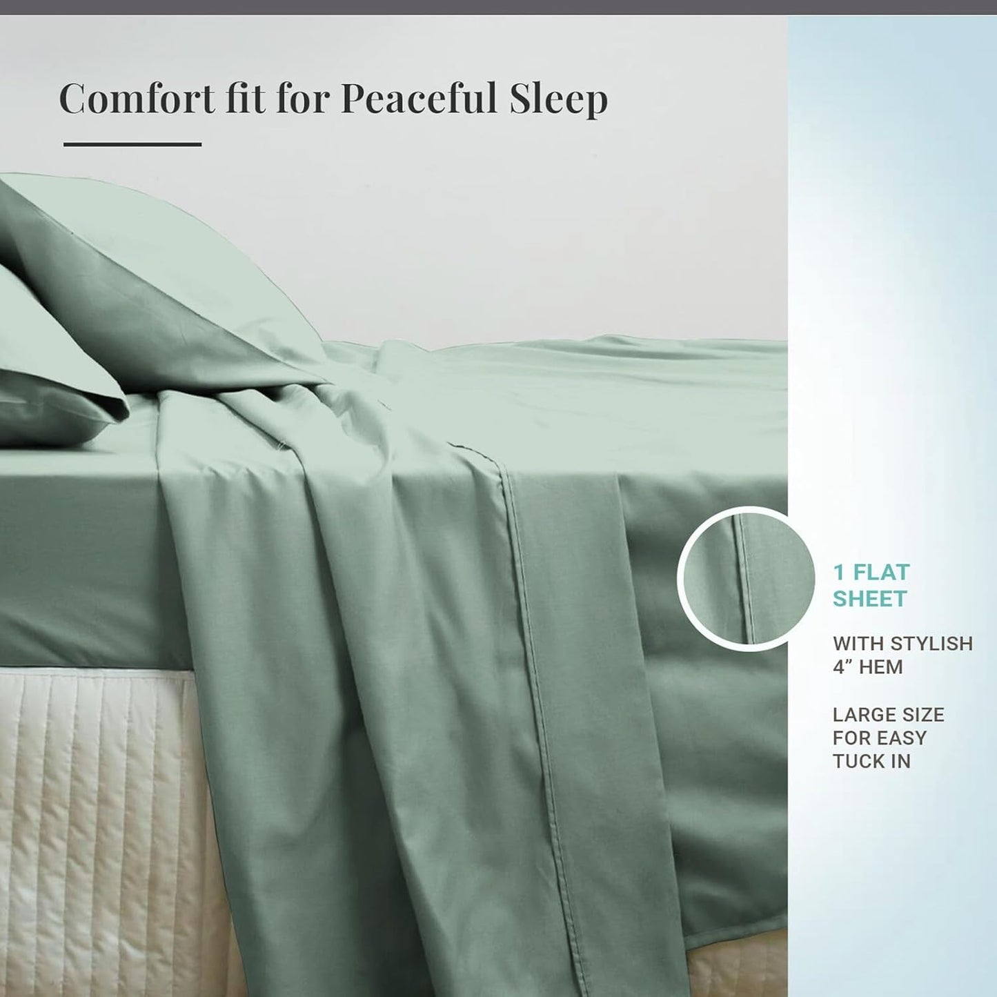 Pizuna Pure 100% Cotton Flat Sheets Only Full Silver (1 PC), 600 Thread Count Long Staple Cotton Crisp Sateen Weave with 4" Hem (Combed Full Flat Sheet Only Cotton)