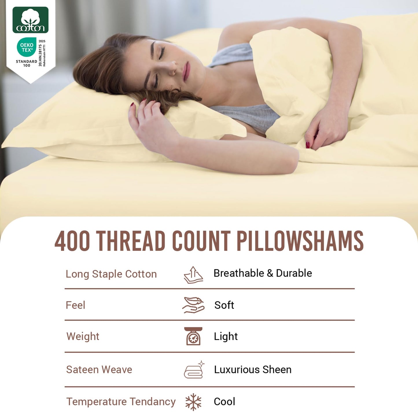 Pizuna Pure 100% Cotton Pillow Shams King Size Set of 2 Baby Blue, Luxurious 400 Thread Count Long Staple Cotton Sateen with Envelope Closure (Combed Baby Blue Cotton Pillow Shams King)