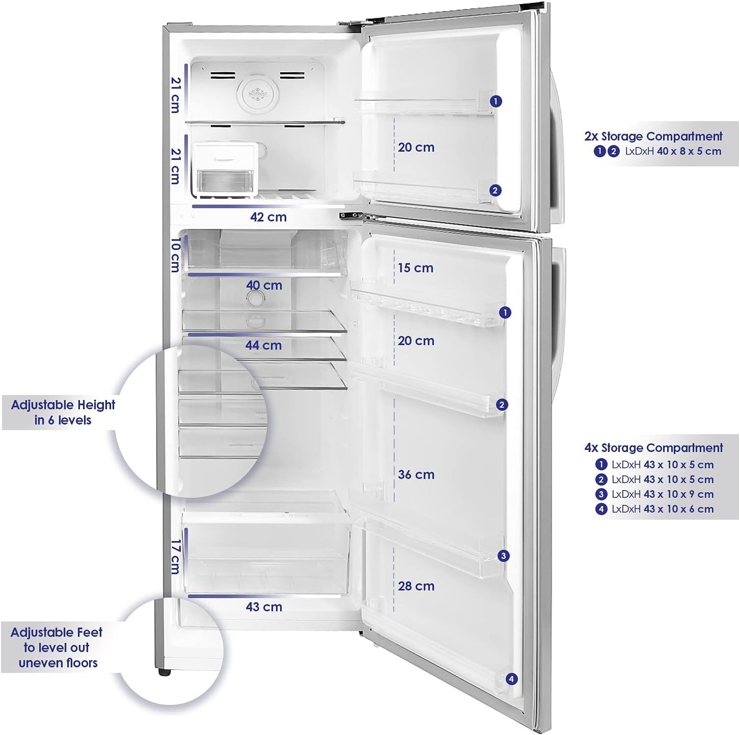 Super General 360 Liters Gross Compact Double Door Refrigerator-Freezer, No-Frost, LED-light, Inox, SGR-360i, 1 Year Warranty