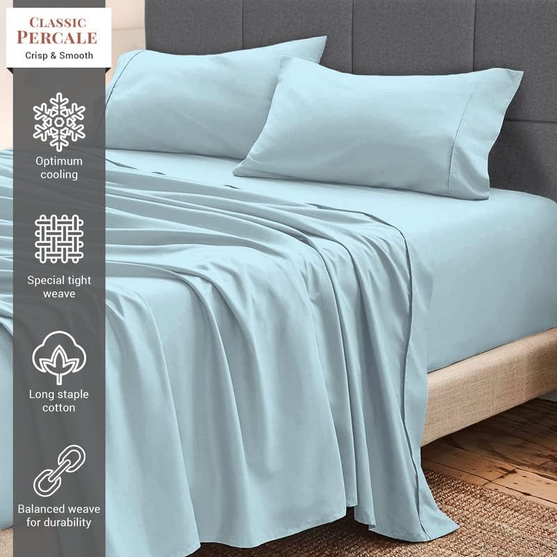 Pizuna Cotton Sheets Twin XL Size, 100% Long Staple Cotton Percale Sheets Twin XL with 15inch Deep Pocket (Combed Simply Taupe Cotton Sheets Twin XL)