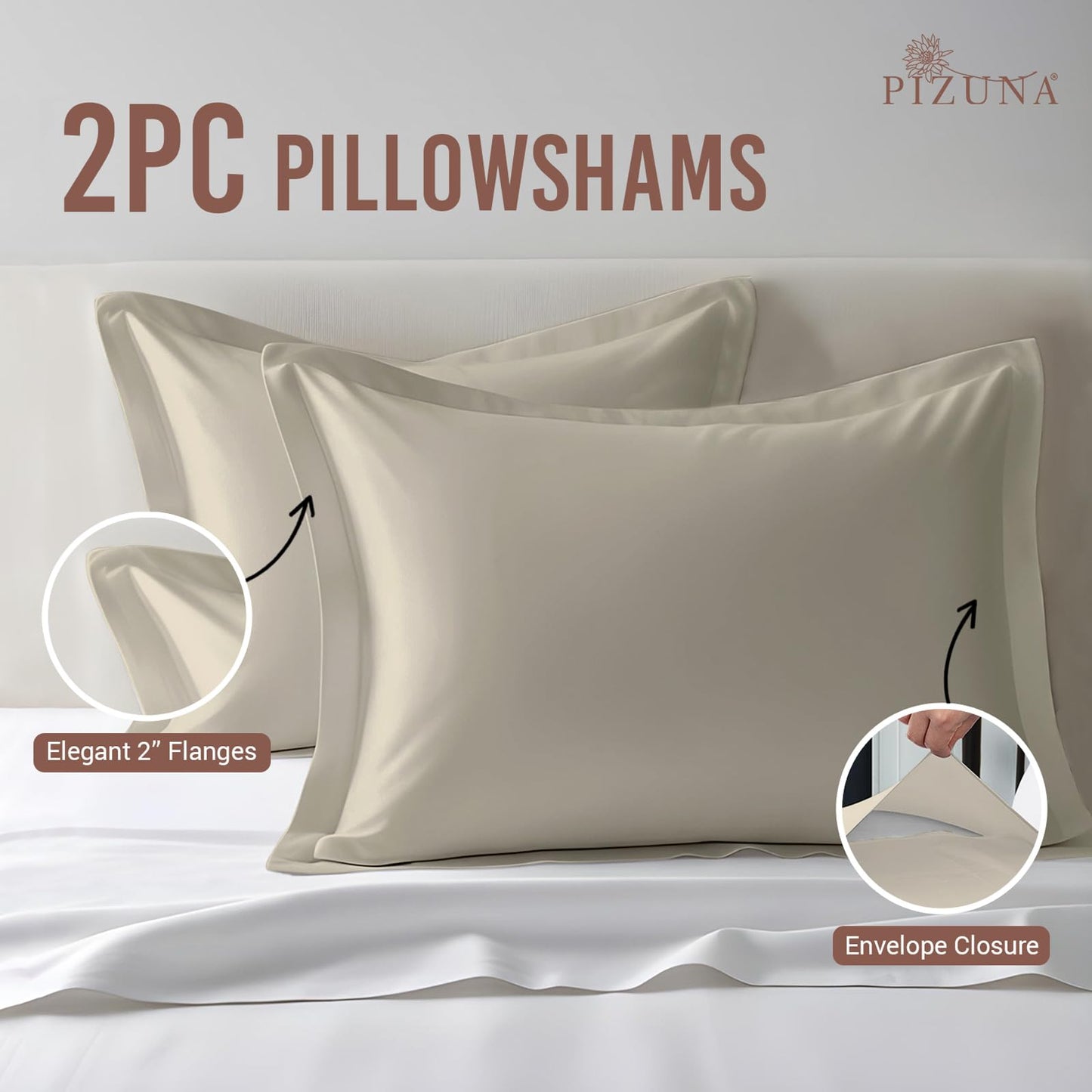 Pizuna Pure 100% Cotton Pillow Shams King Size Set of 2 Baby Blue, Luxurious 400 Thread Count Long Staple Cotton Sateen with Envelope Closure (Combed Baby Blue Cotton Pillow Shams King)