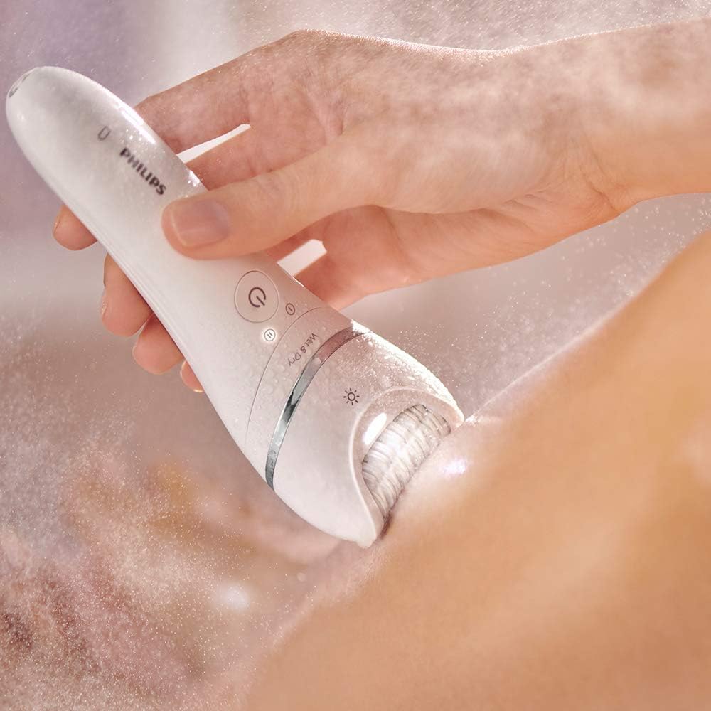 Philips Epilator Series 8000.Wet And Dry Cordless Hair Removal For Legs And Body With 5 Accessories.Shaving Head And Trimming Comb. 3 Pin, Bre71001.