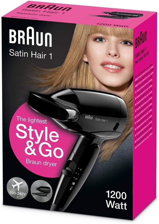 Braun Satin Hair Styler 1 Hd130 Style&Go Travel Dryer, Black