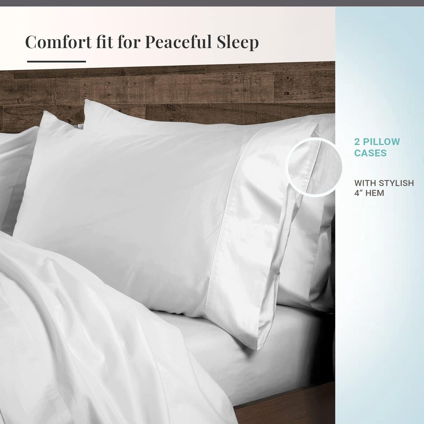 Pizuna Soft 100% Long Staple Cotton Breathable Cool Satin King Pillowcase Set of 2, Ivory, 18" x 18"
