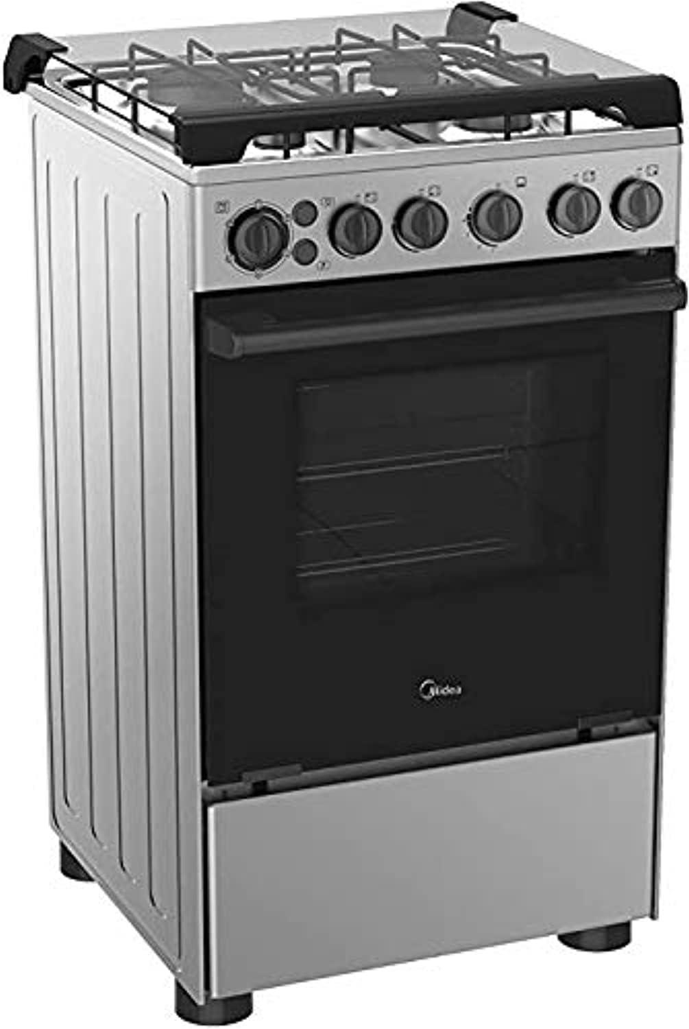 Midea 49.5x55.6x85 cm, Freestanding Cooker, Full Gas Cooking Range With 4 Burners, Stainless Steel, Automatic Ignition & Full Safety, Cast Iron Pan Support, Mechanical Timer, Heat Resistant Knobs