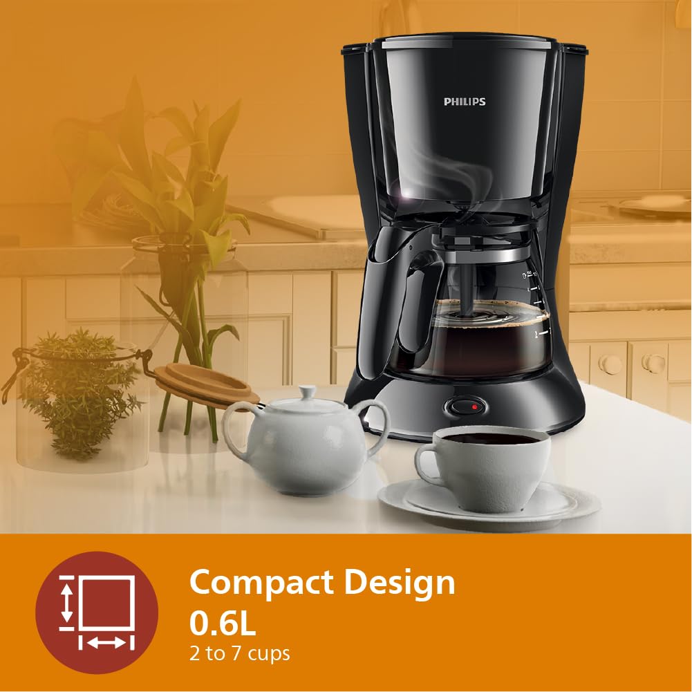 PHILIPS Drip Coffee Maker HD7432/20, 0.6 L, Ideal for 2-7 cups, Black, Medium