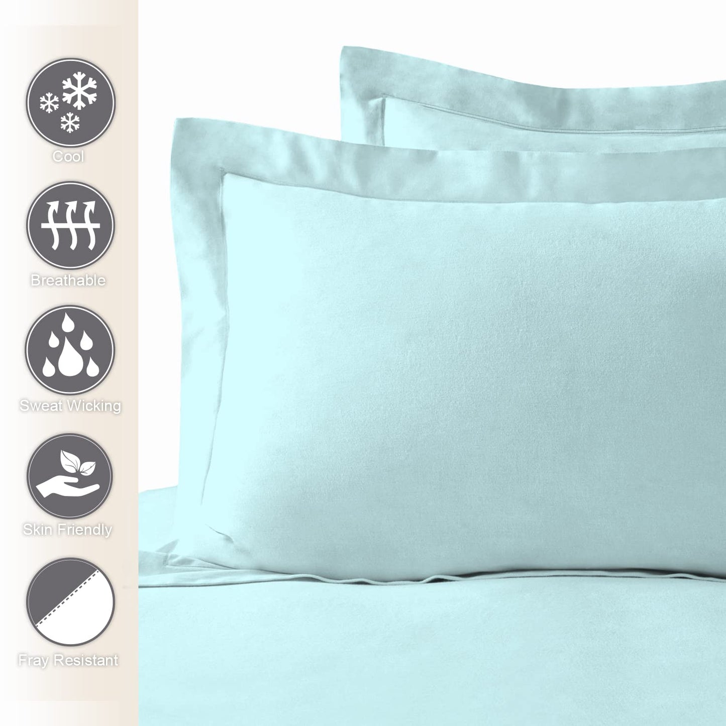 Pizuna Pure 100% Cotton Pillow Shams King Size Set of 2 Baby Blue, Luxurious 400 Thread Count Long Staple Cotton Sateen with Envelope Closure (Combed Baby Blue Cotton Pillow Shams King)