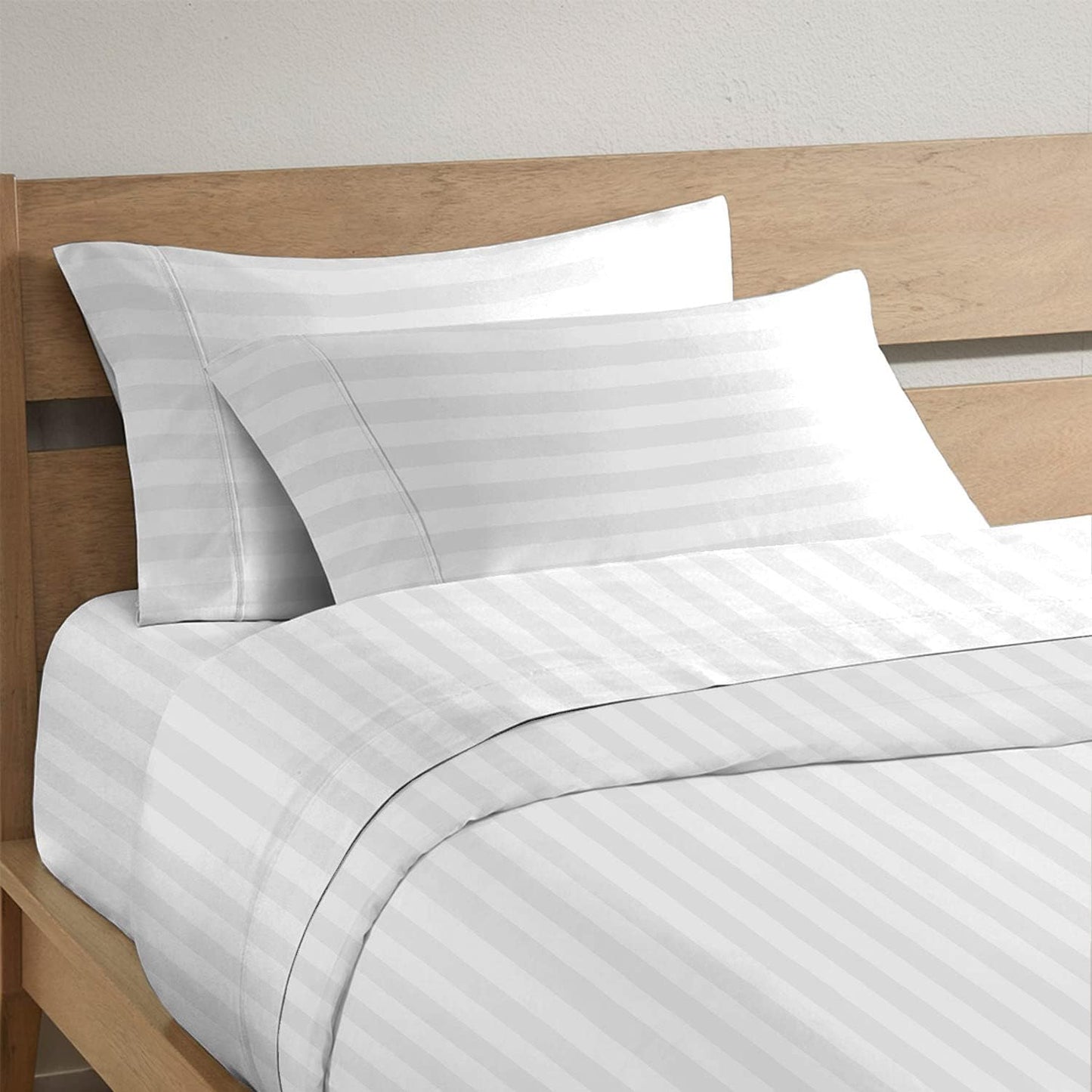 Pizuna 100% Cotton Pillow Cases King Size Set of 2 Stripe Luxury Anthracite Grey, 300 Thread Count Long Staple Cotton Sateen with Stylish 4" Hem (Combed Cotton Pillow Cases King)