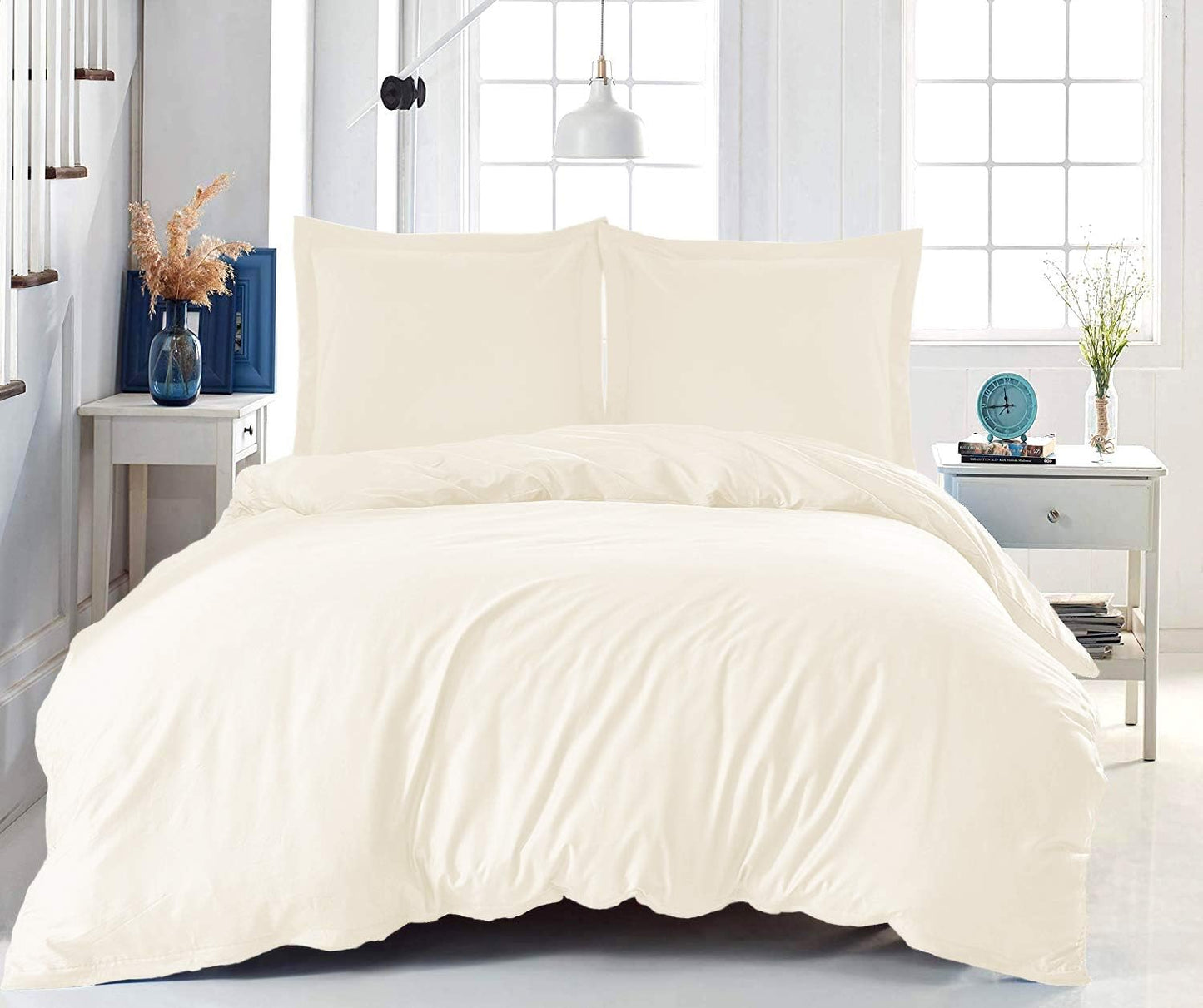 Pizuna Pure 100% Cotton Queen Duvet Cover Set, 800 Thread Count Long Staple Cotton Thick Sateen Weave with Button Closure (Combed Baby Blue Cotton Duvet Cover Queen)