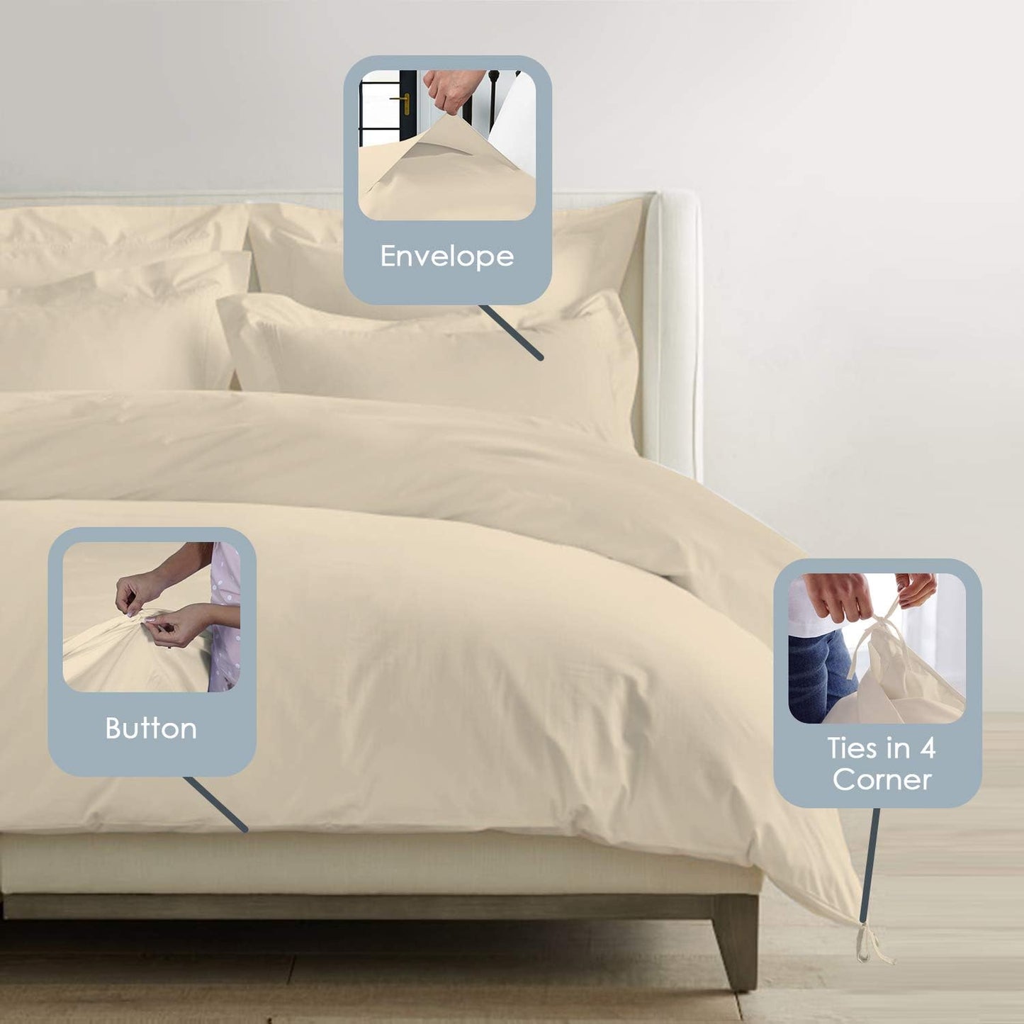 Pizuna Pure 100% Cotton King Duvet Cover Set, 1000 Thread Count Long Staple Cotton Thick Sateen Weave with Button Closure (Combed Baby Blue Cotton Duvet Cover King)