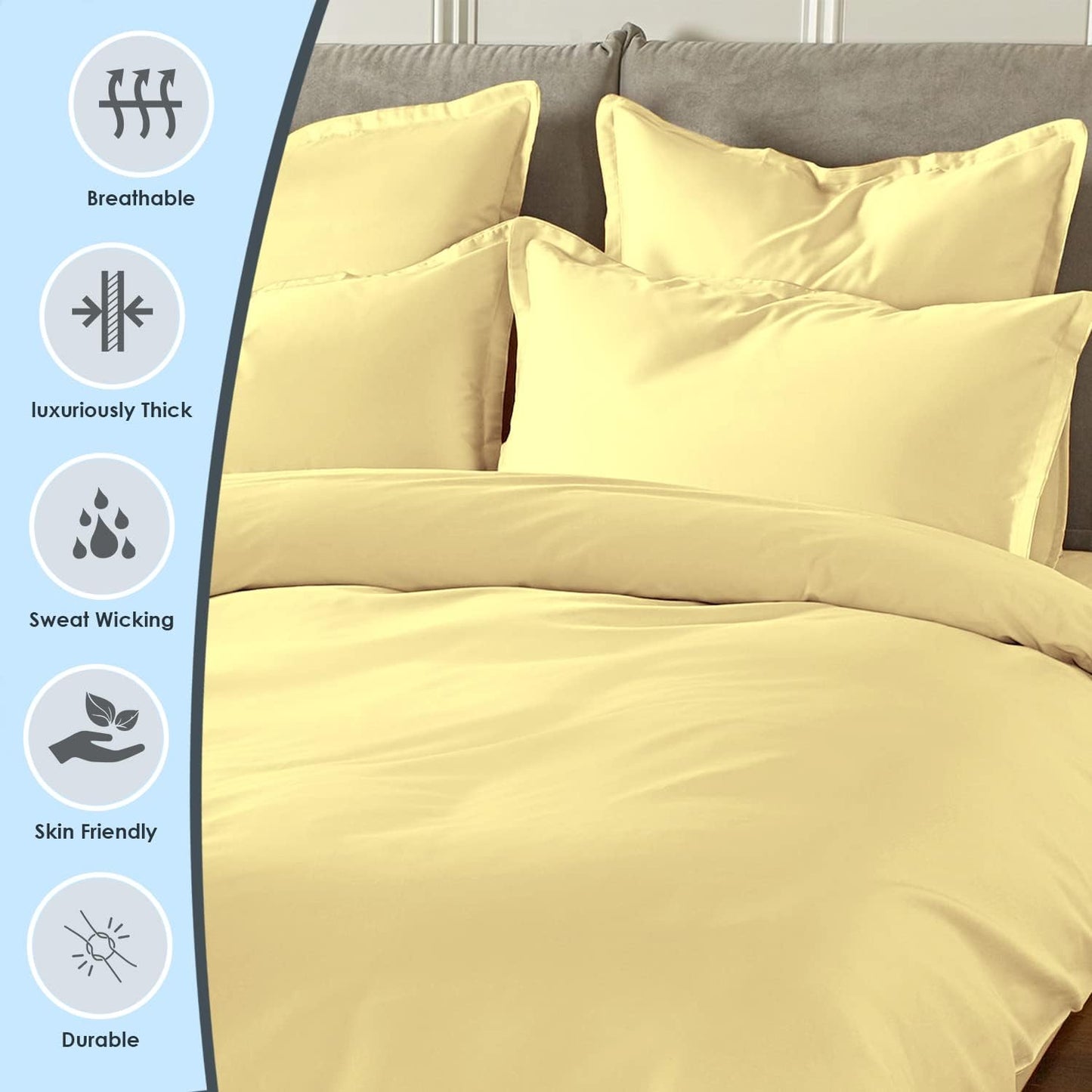 Pizuna Pure 100% Cotton King Duvet Cover Set, 1000 Thread Count Long Staple Cotton Thick Sateen Weave with Button Closure (Combed Baby Blue Cotton Duvet Cover King)