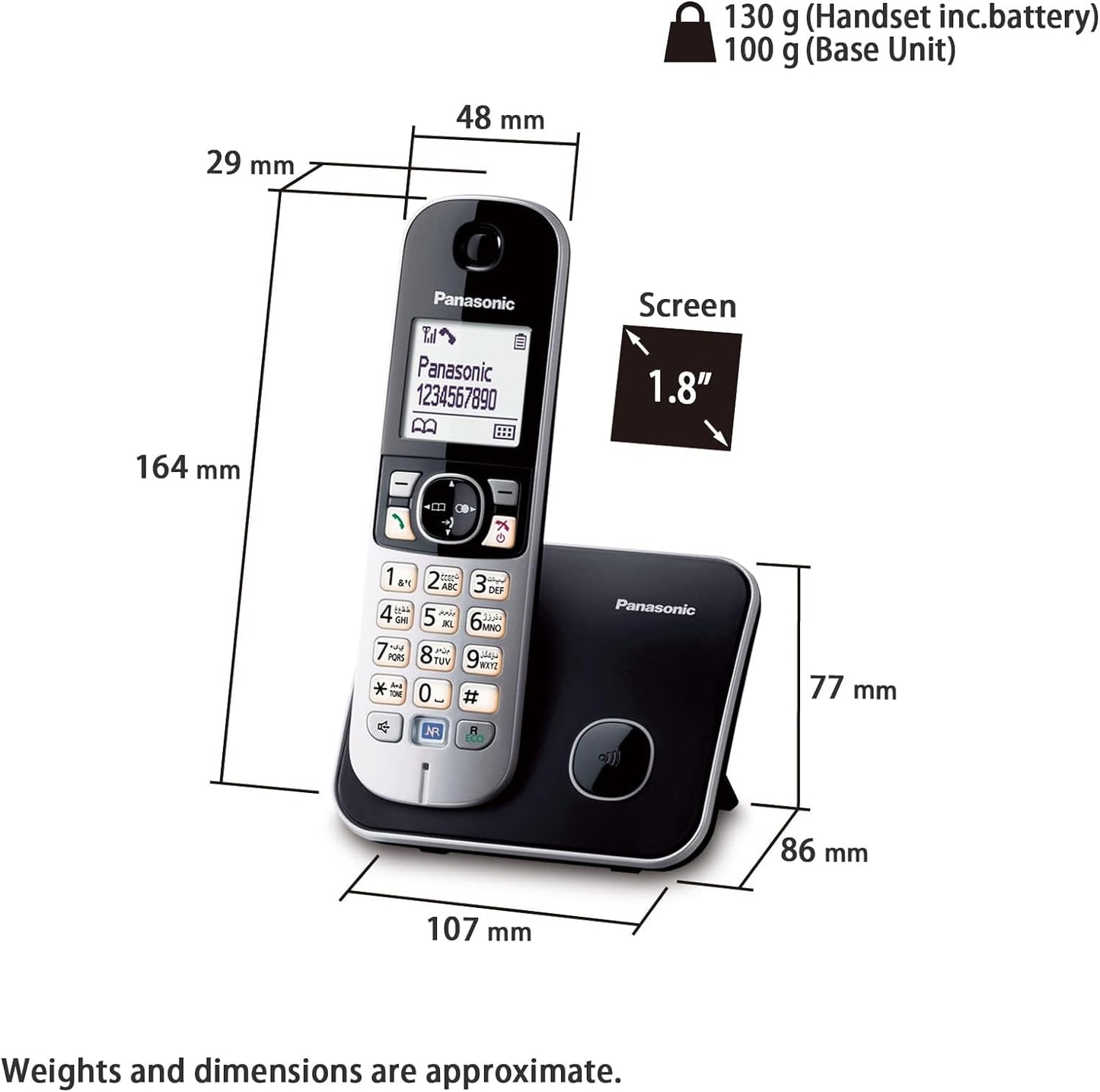 Panasonic Kx-Tg6811 Single Dect Cordless Telephone, Black&Grey