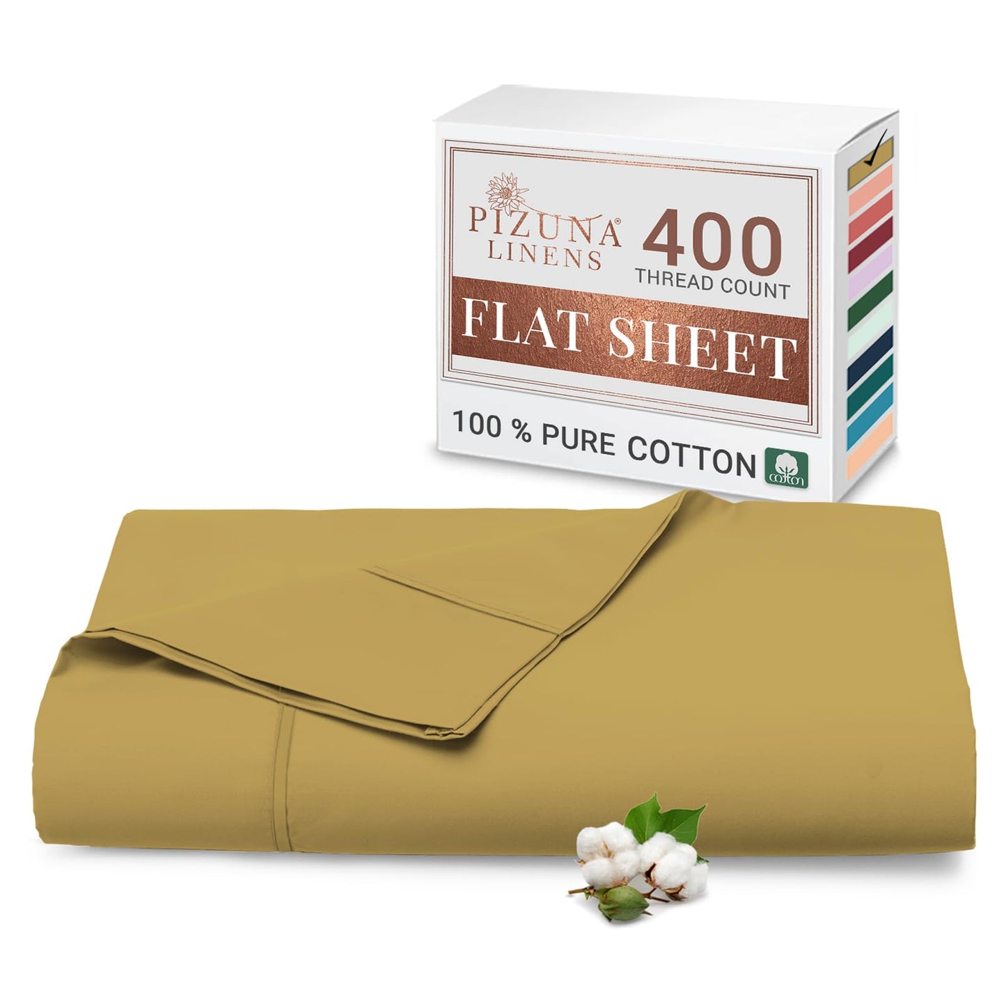 Pizuna Pure 100% Cotton Flat Sheets Only Full Apricot Orange (1 PC), Luxurious 400 Thread Count Long Staple Cotton Sateen with 4" Hem (Combed Full Flat Sheet Only Cotton)