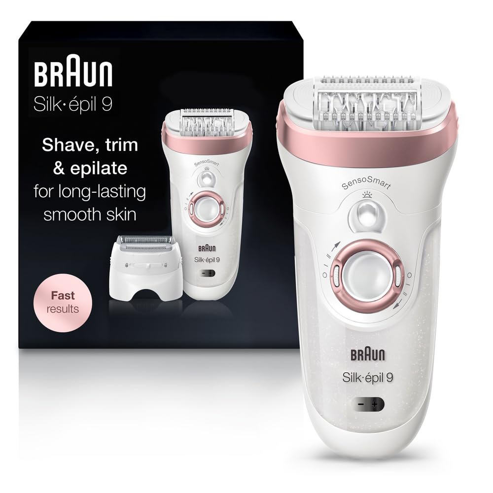 Braun Epilator Silk-Épil 9 9-720, Facial Hair Removal For Women, Wet & Dry, Womens Shaver & Trimmer, Cordless, Rechargeable