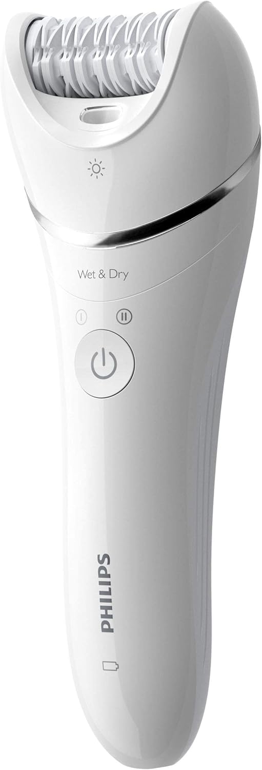 Philips Epilator Series 8000. Wet And Dry Cordless Hair Removal For Legs And Body With 3 Accessories. Extra Wide Epilator Head. 3 Pin, Bre70001.