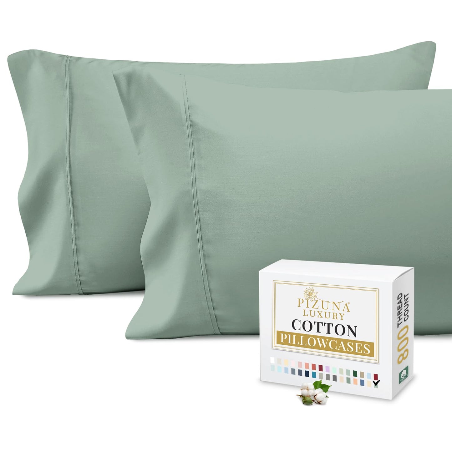 Pizuna Pure 100% Cotton Pillow Cases King Size Set of 2 Baby Blue, 800 Thread Count Long Staple Cotton Thick Sateen with Stylish 4inch Hem (Combed Baby Blue Cotton Pillow Cases King)