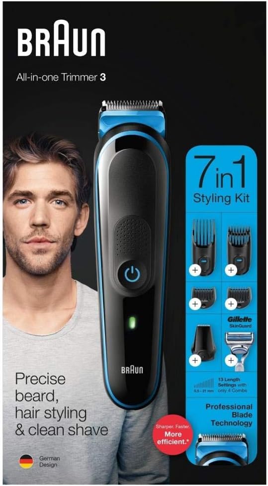 Braun Mgk 3245 All-In-One Trimmer 7-In-1 Beard Trimmer, Hair Clipper, Detail Trimmer, Rechargeable, With Gillette Proglide Razor, Blackblue