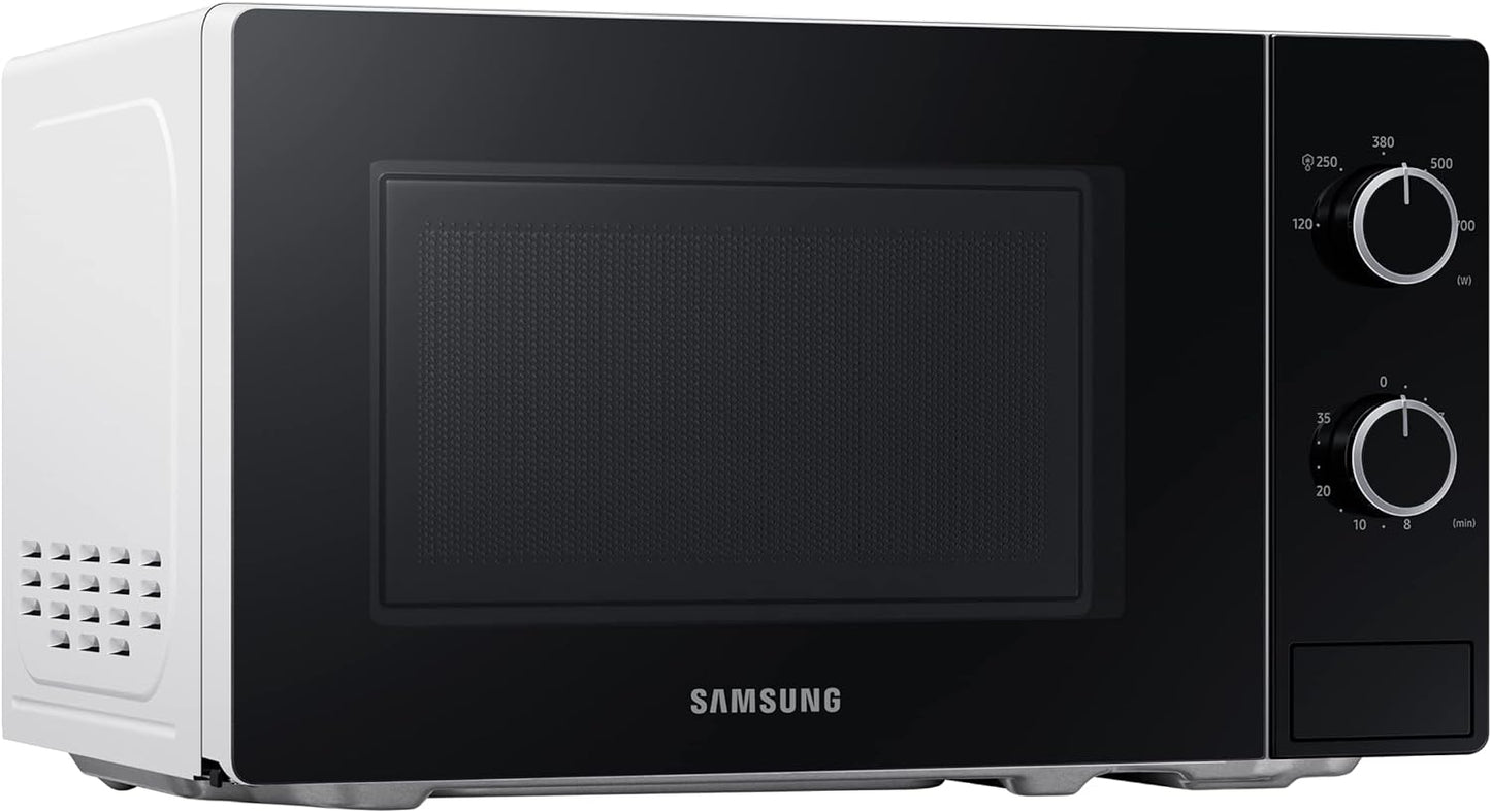 Samsung Solo Microwave Oven with Full Glass Door, 20L, White, Dual Dial, MS20A3010AH/SG, 1 Year Warranty
